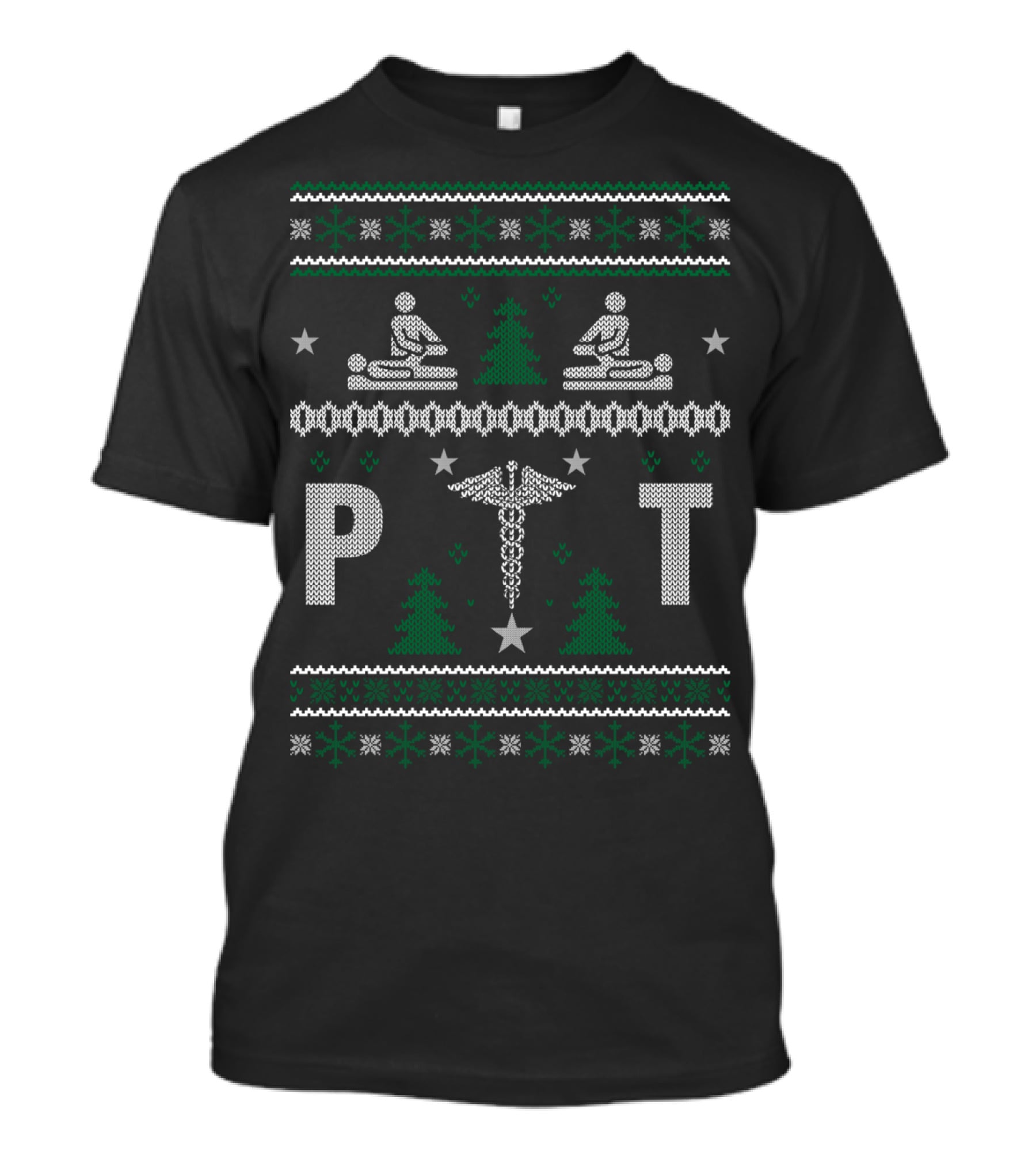 PT Christmas Knit Pattern Caduceus Therapy Holiday T-Shirt