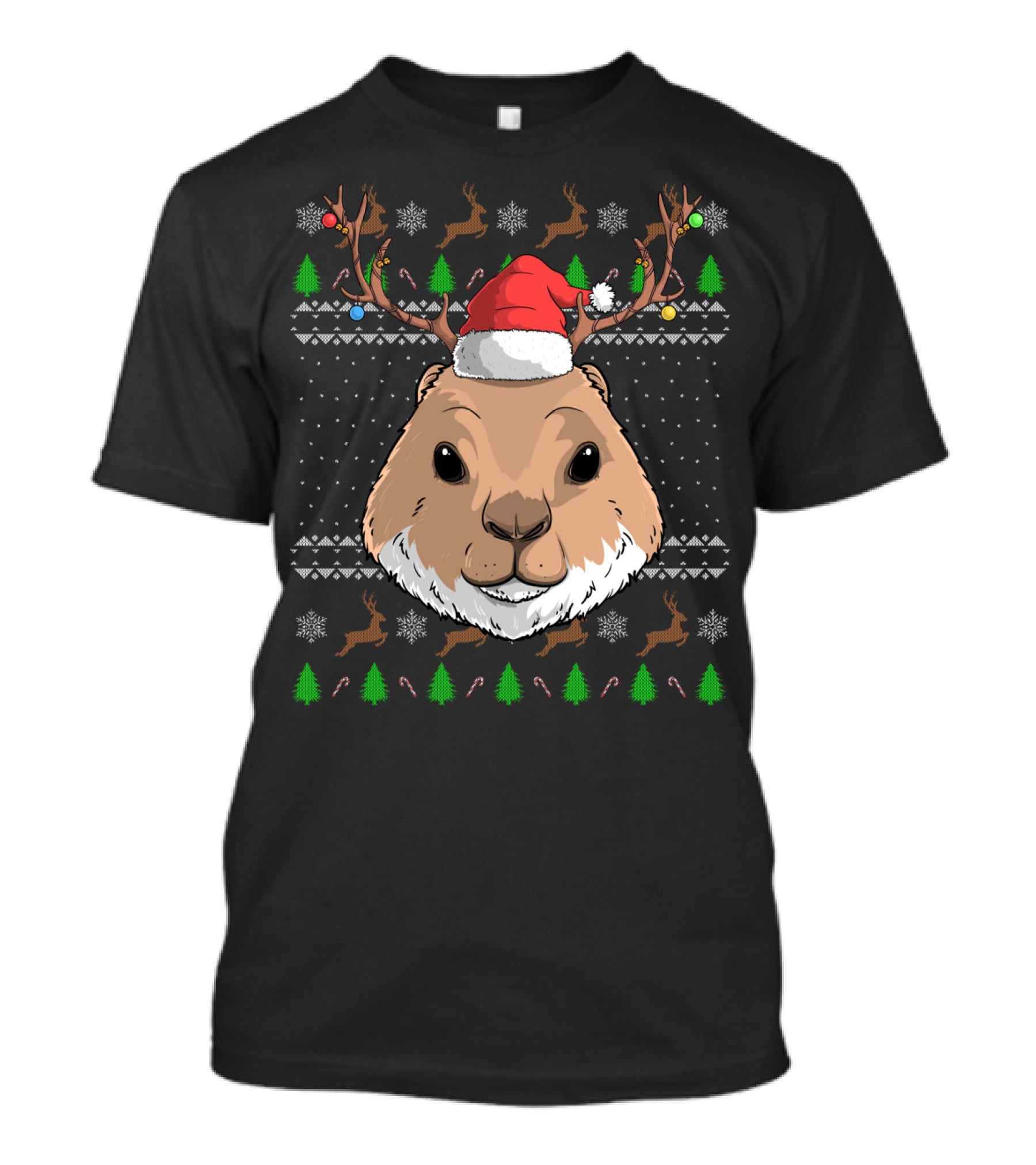 Prairie Dog Santa Claus Hat Antler Christmas Trees Reindeer Snowflakes T-Shirt