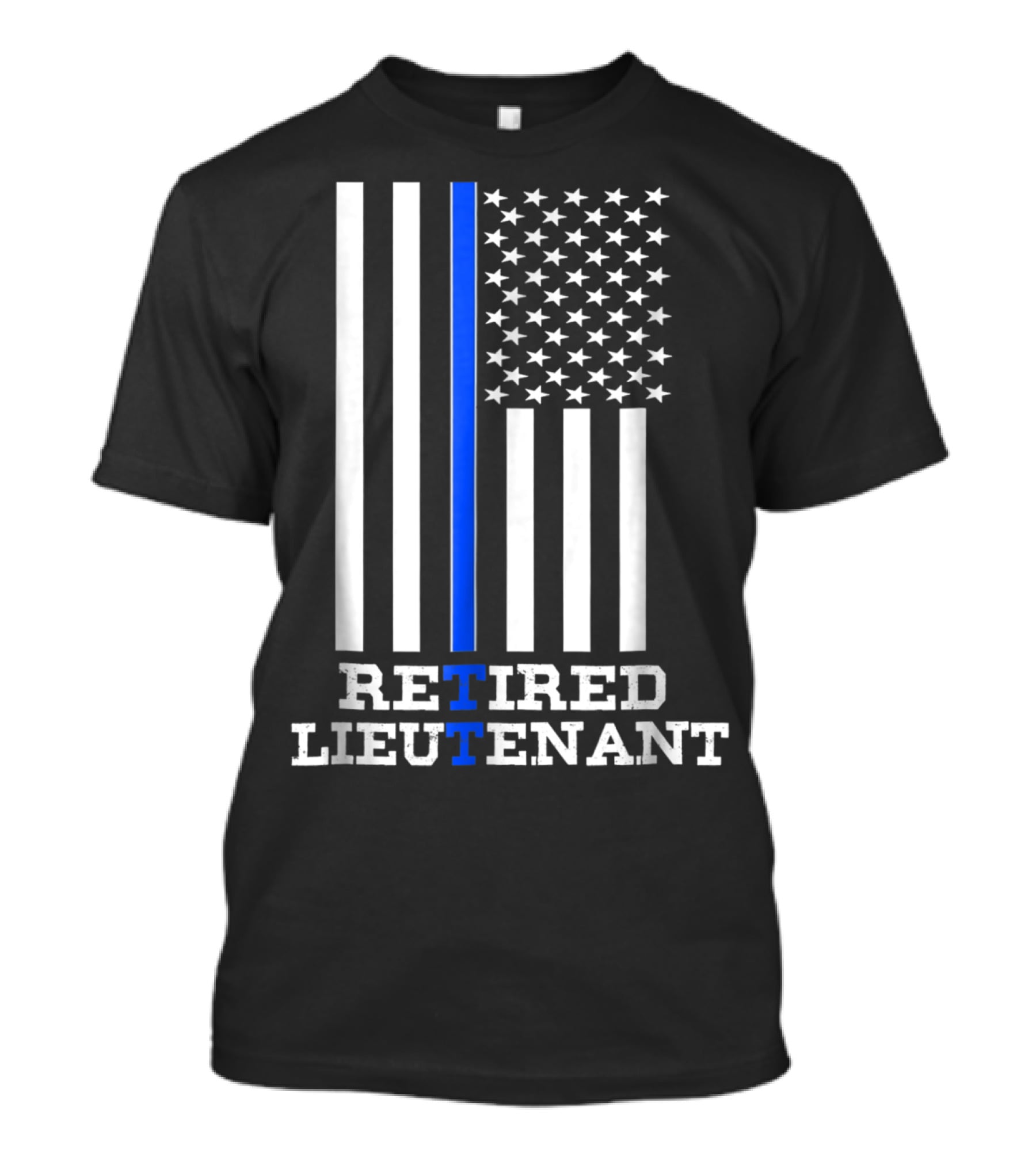 Retired Lieutenant Thin Blue Line American Flag T-Shirt