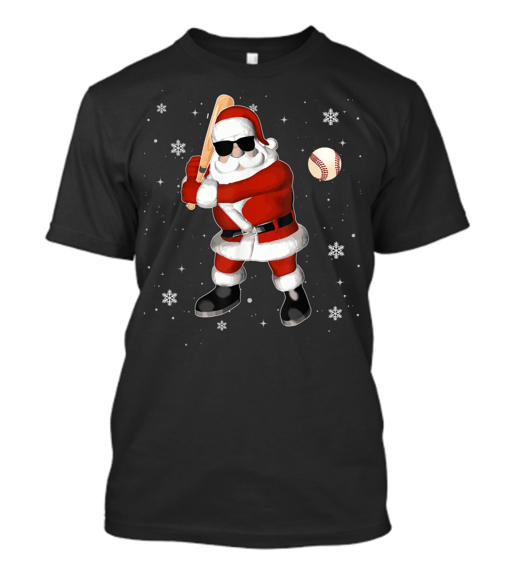 Santa Baseball Snowflake Batting Holiday T-Shirt