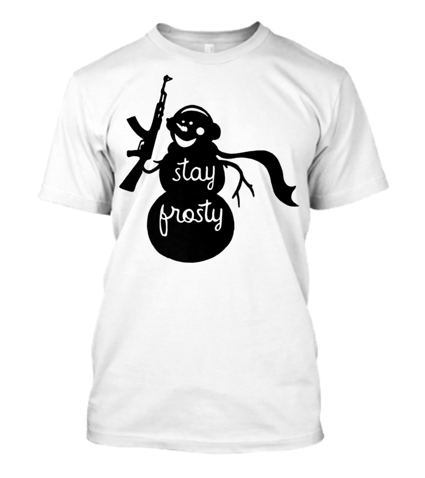 Stay Frosty Snowman With Headphones And Rifle T-Shirt