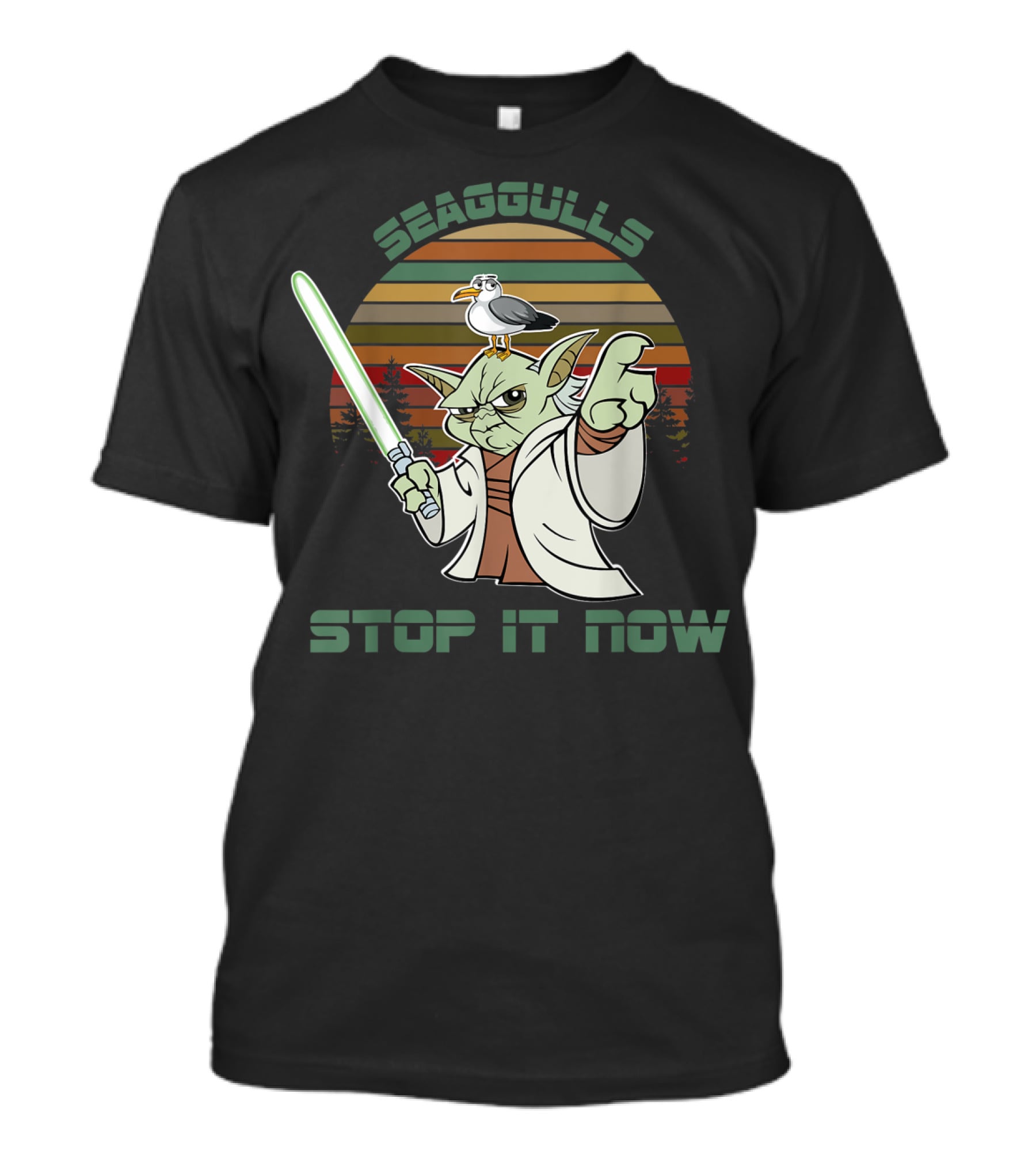 Seagulls Stop It Now Lightsaber Yoda Vintage Sunset T-Shirt