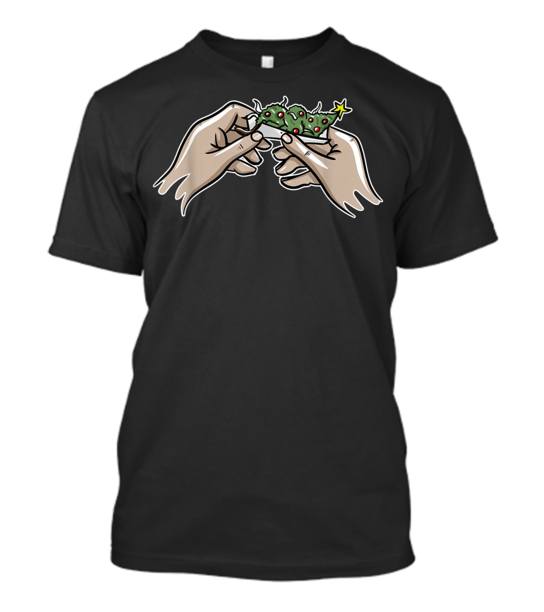 Weed Marijuana Xmas Tree Ornaments Hands Rolling Christmas T-Shirt