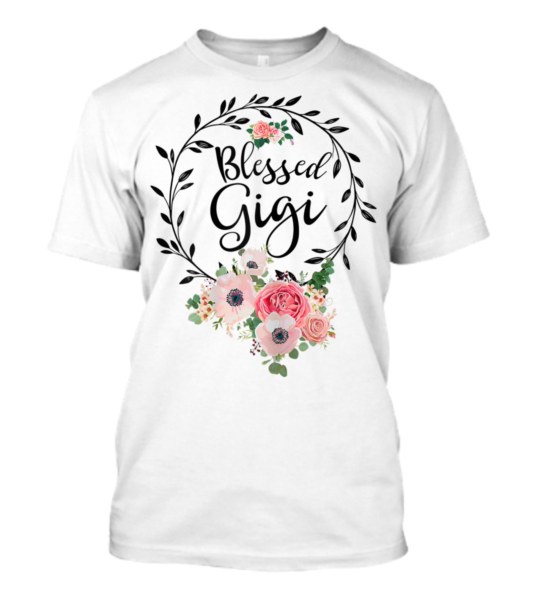 Blessed Gigi Floral Grandma Mother's With Pink And White Flowers T-Shirt