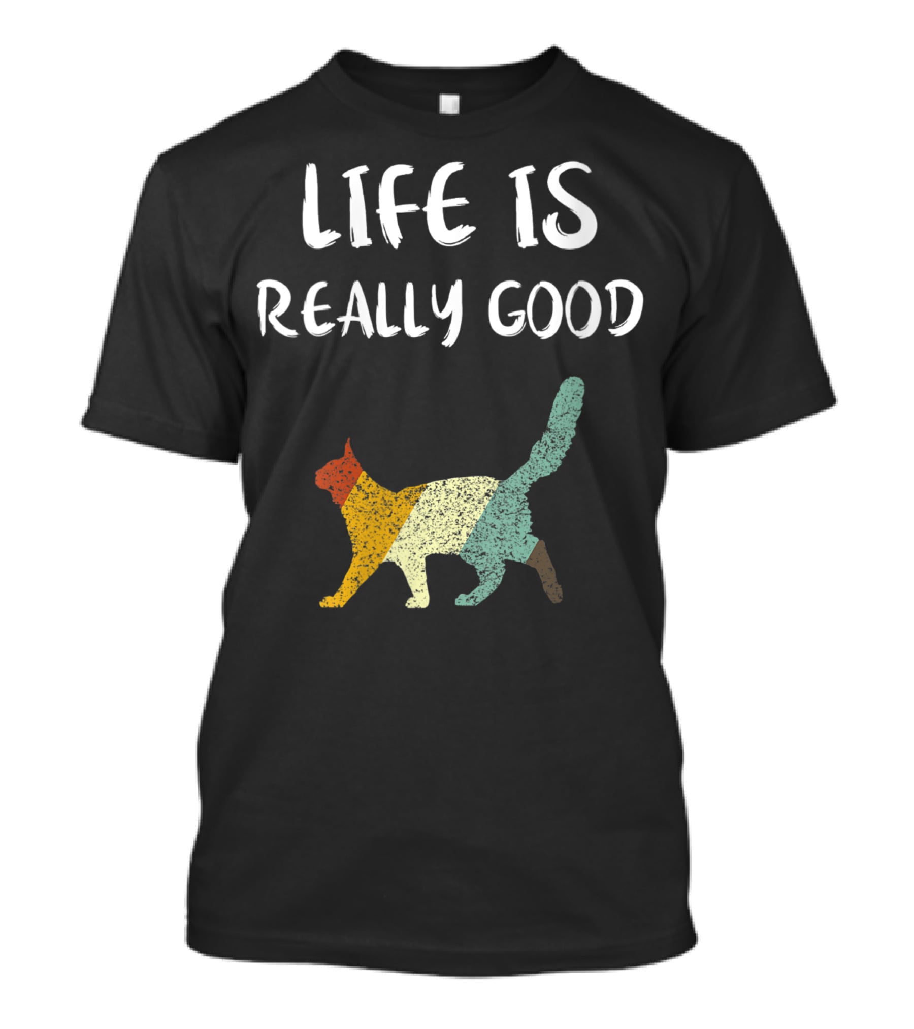 Life Is Really Good Vintage Cat Multicolor T-Shirt