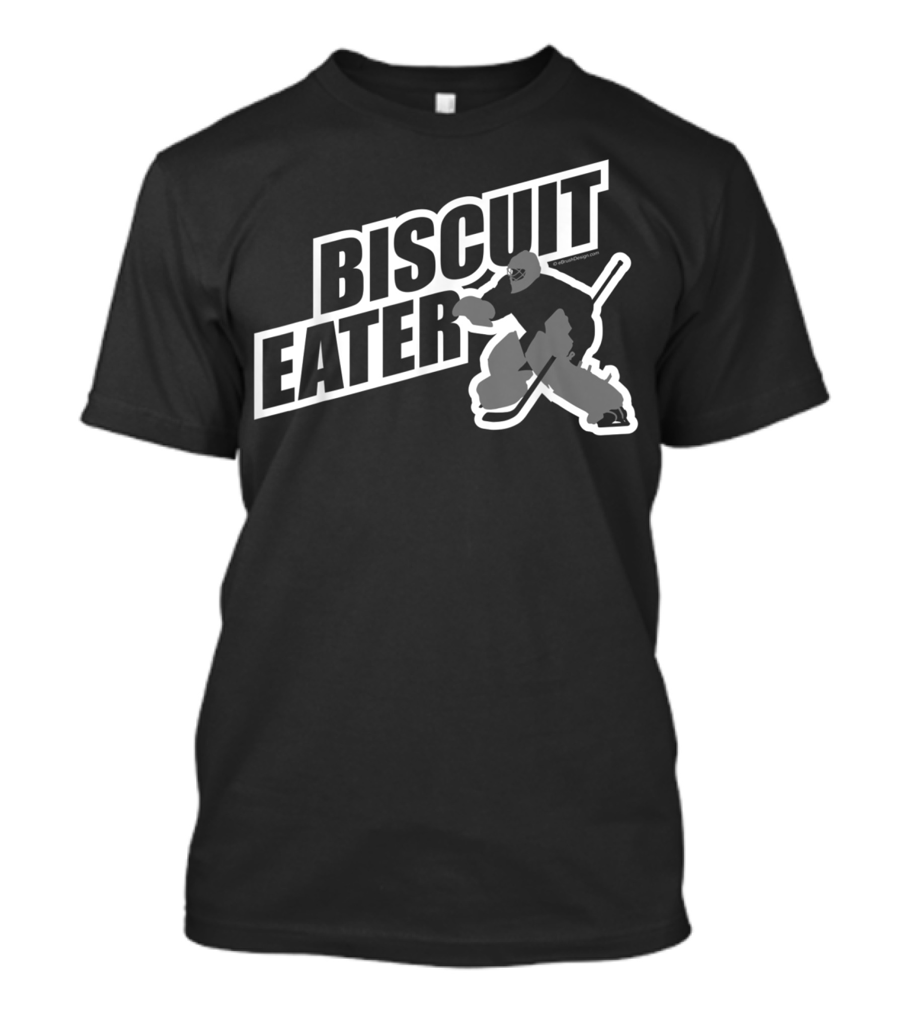 Biscuit Eater Hockey Goalie Retro Style Block Text With Silhouette Of Ice Hockey Player In Action T-Shirt