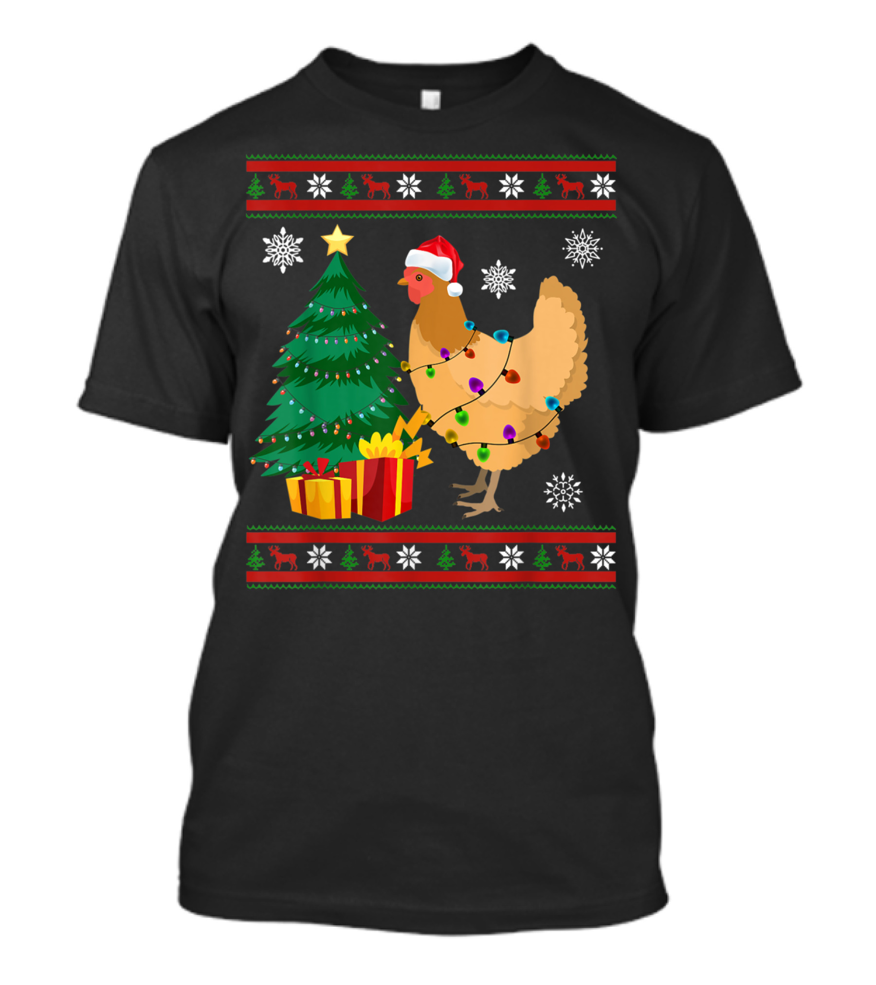 Chicken Christmas Decorations Santa Tree Snowflakes Reindeer T-Shirt