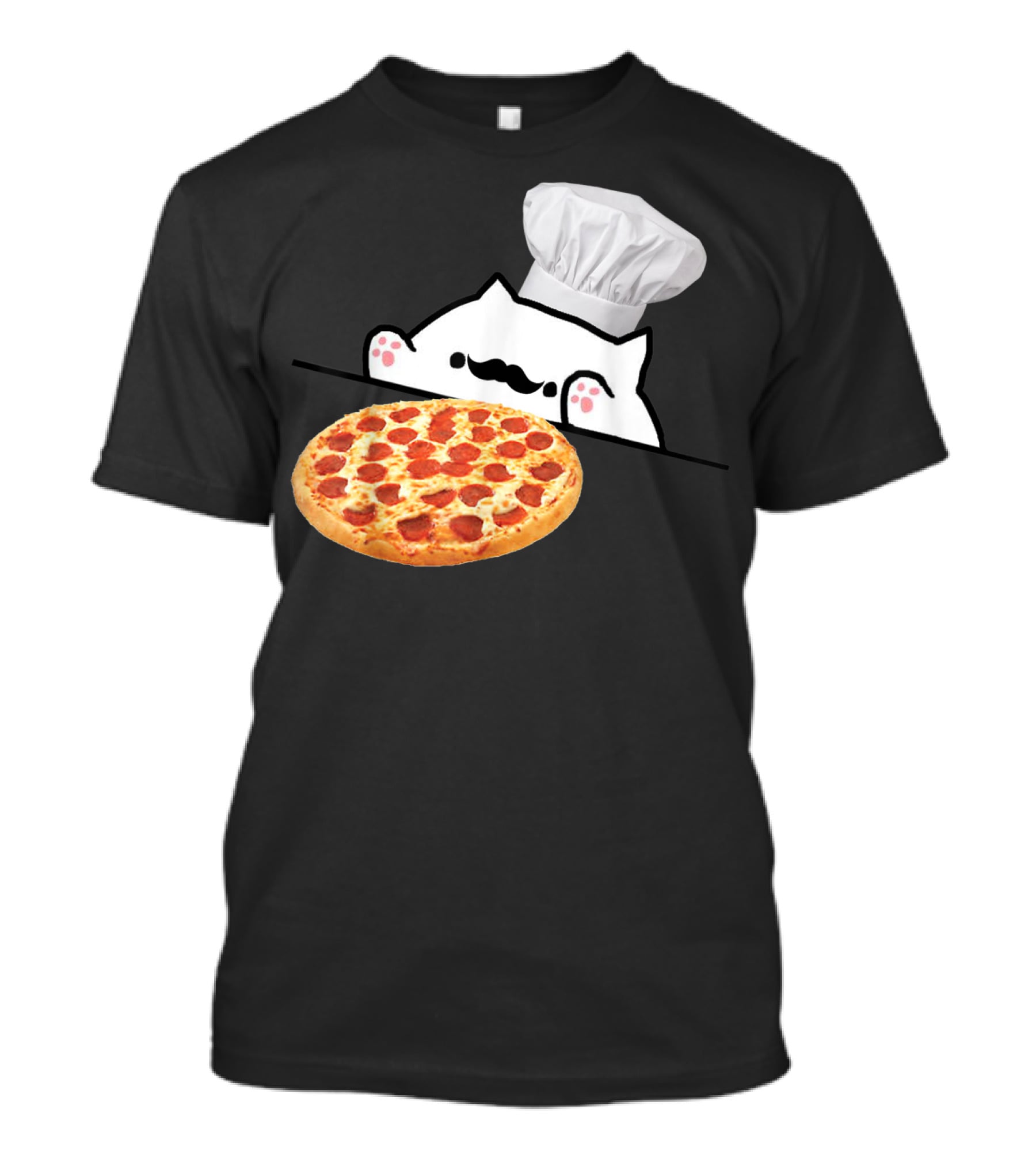 Bongo Cat Pizza Chef With Mustache And Pepperoni Pizza Humor T-Shirt