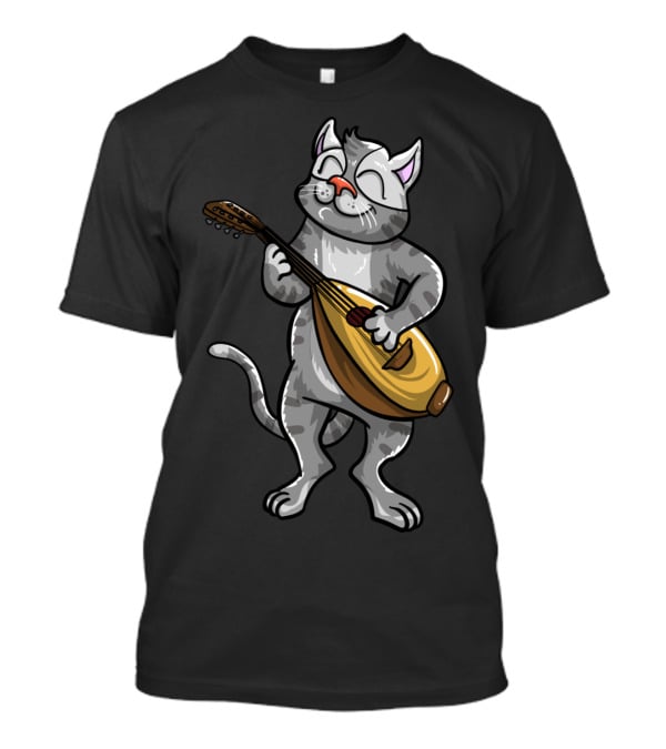 Funny Cool Cat Playing Lute Animal Musician T-Shirt