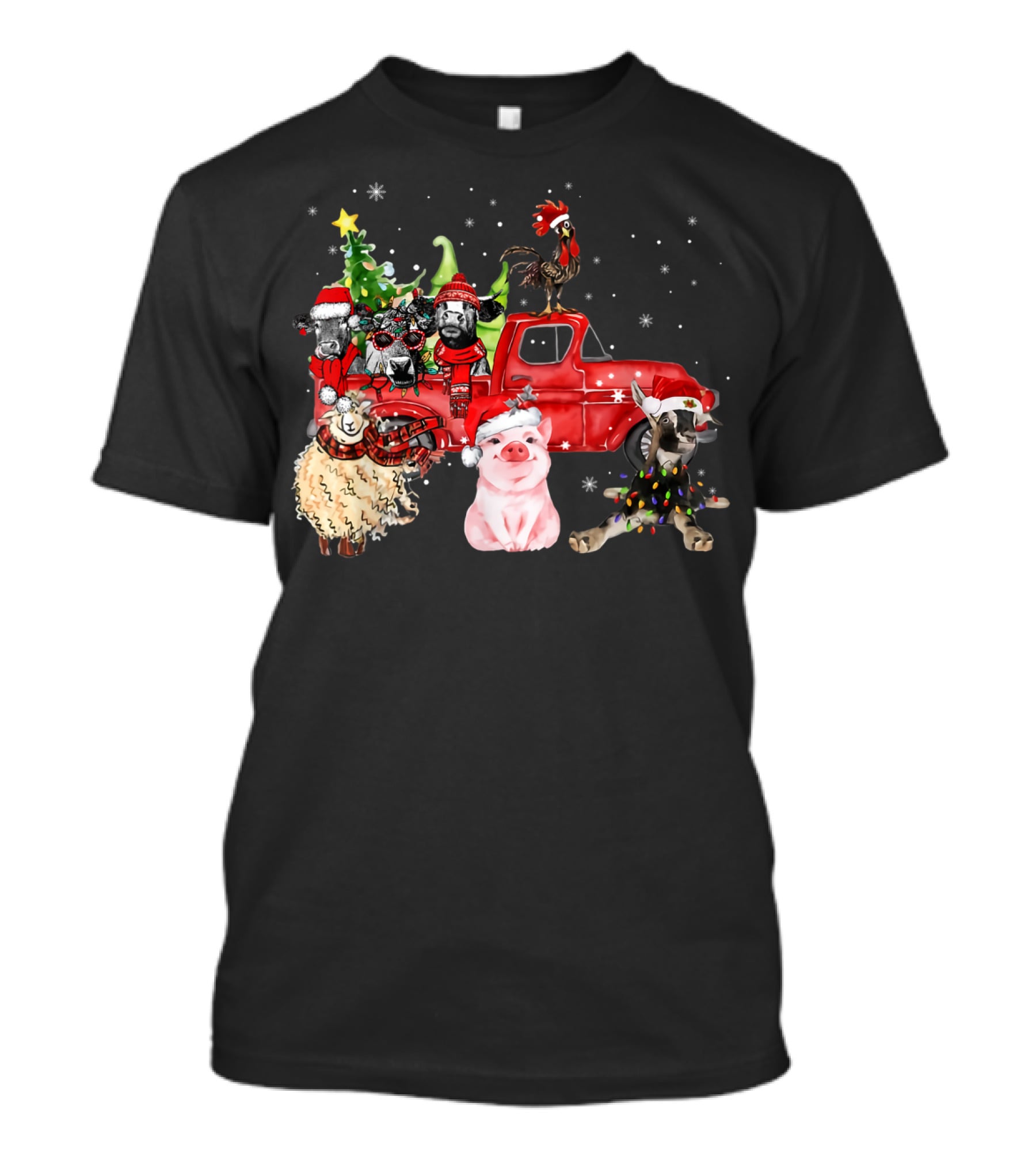 Funny Farmer Christmas Santa Cow Pig Sheep Chicken Truck T-Shirt
