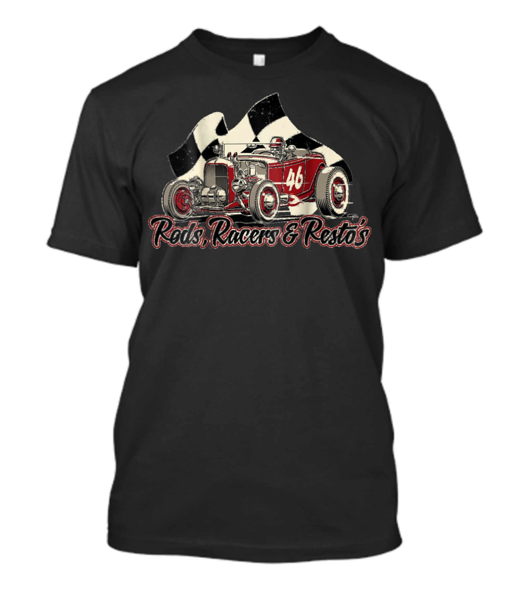 Rods Racers Resto's Vintage Hot Rod 46 Checkered Flag T-Shirt
