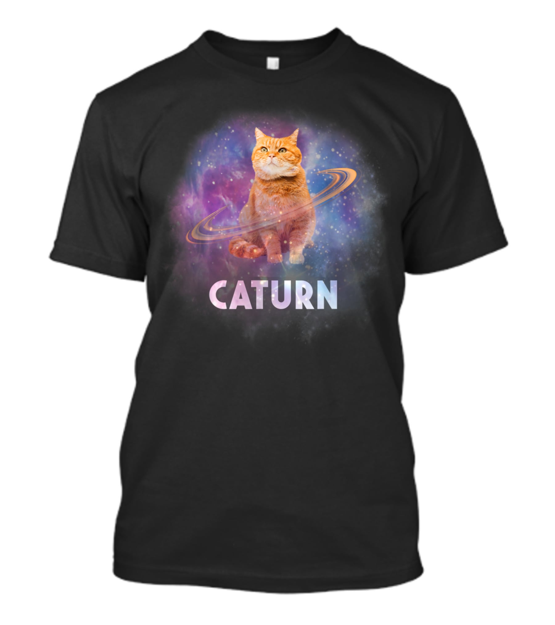 Caturn Cosmic Feline In Galaxy T-Shirt