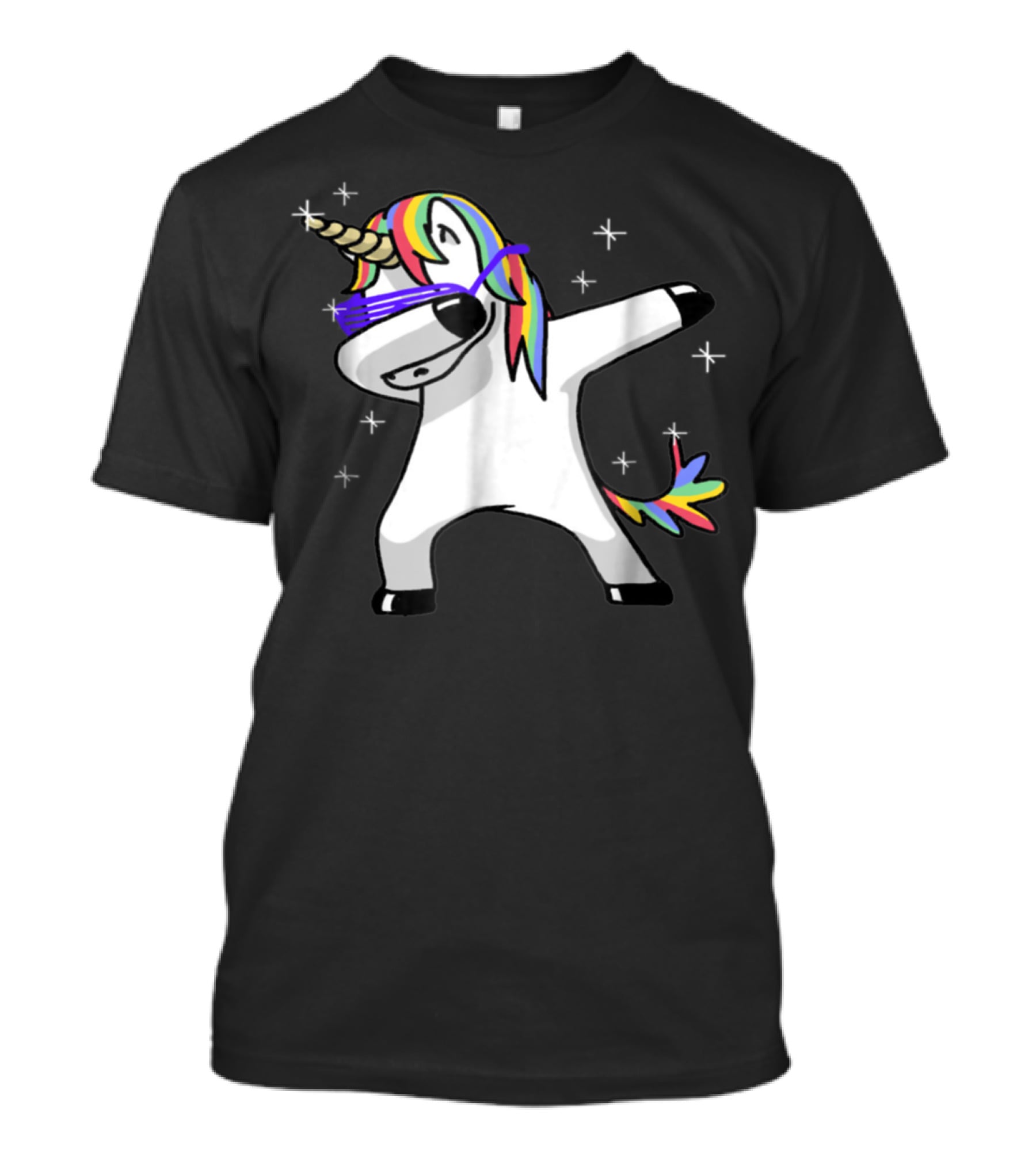 Rainbow Dabbing Unicorn With Sunglasses And Stars T-Shirt