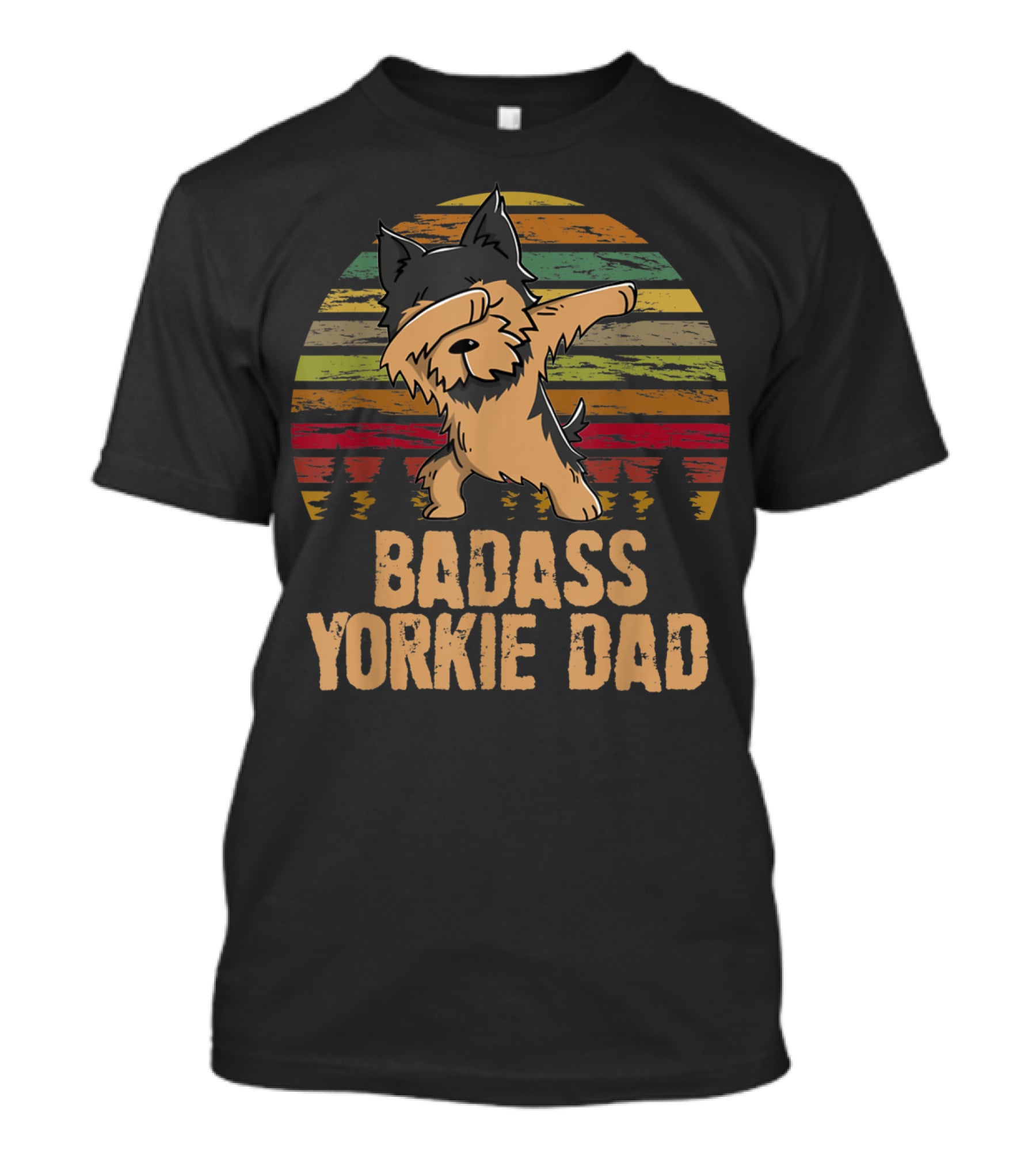 Badass Yorkie Dad Dabbing Vintage Sunset T-Shirt