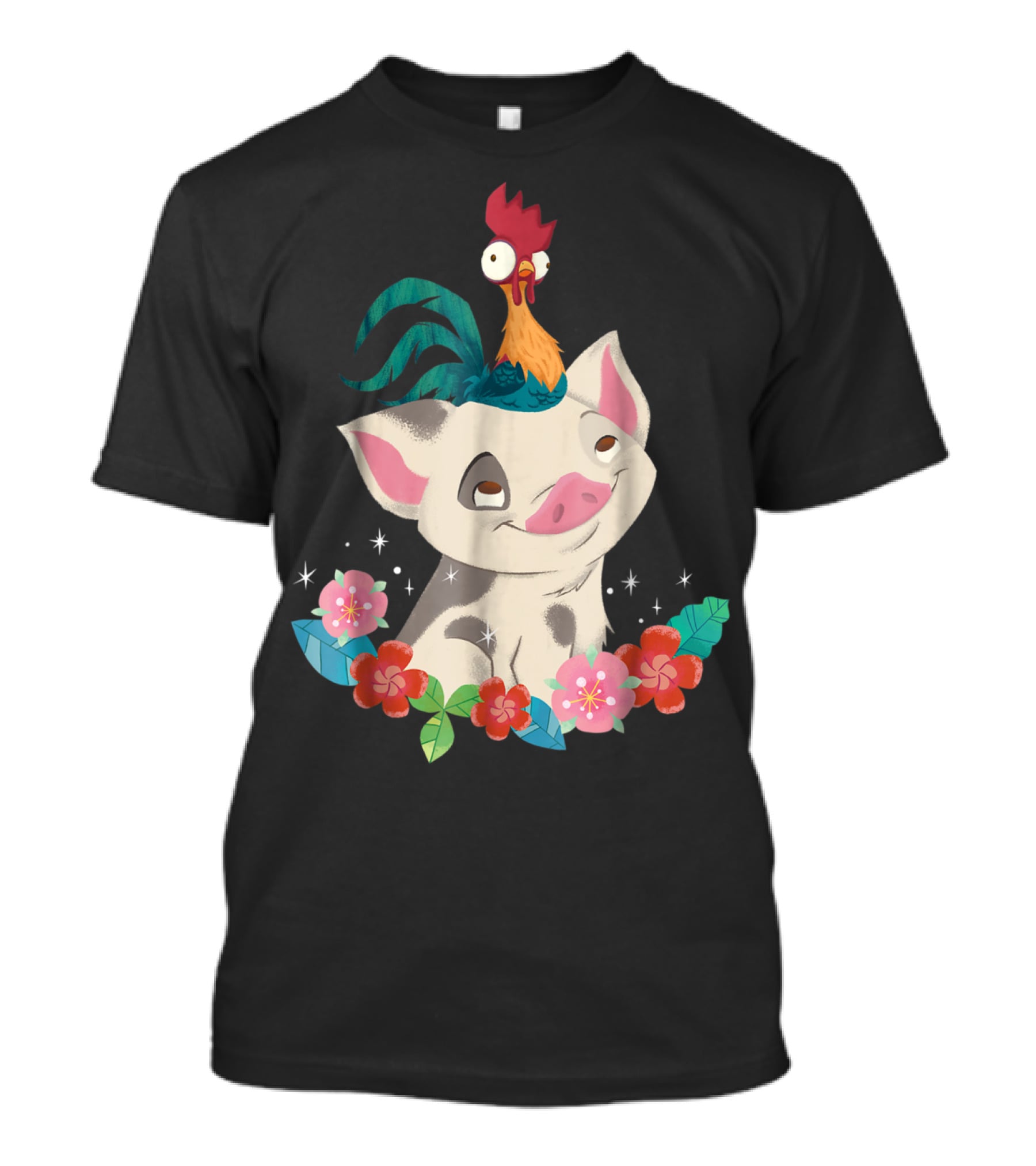 Disney Moana HeiHei And Pua With Colorful Flowers T-Shirt