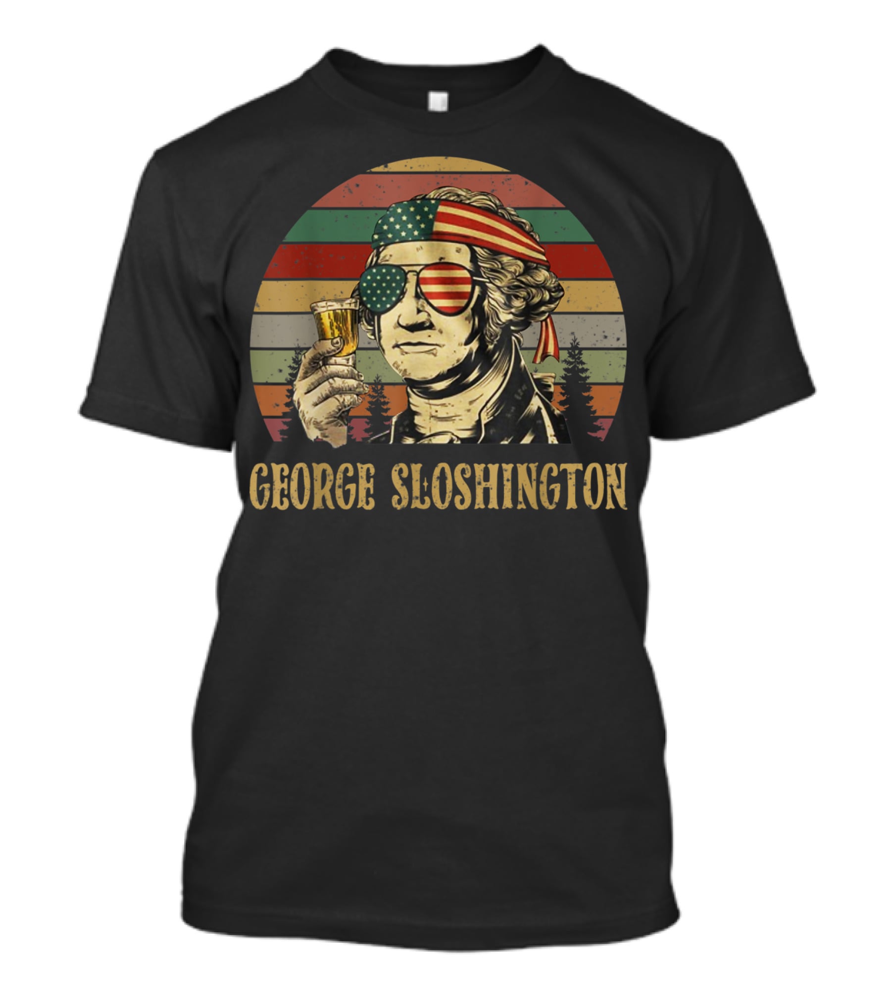 George Sloshington Retro Patriotic George Washington With American Flag Bandana And Sunglasses T-Shirt