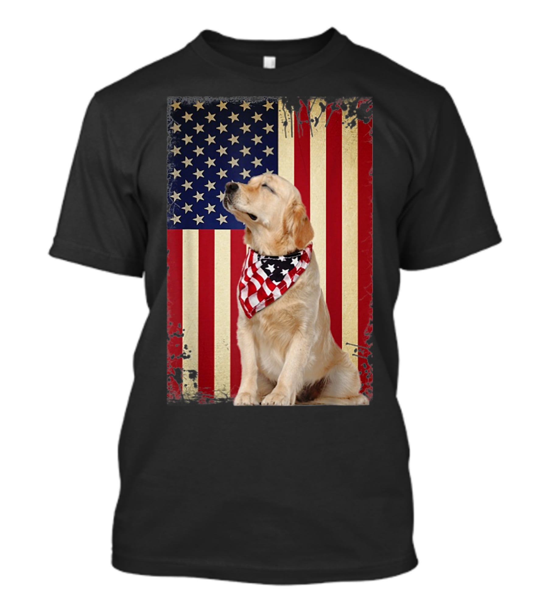 Golden Retriever Smiling American Flag Bandana T-Shirt