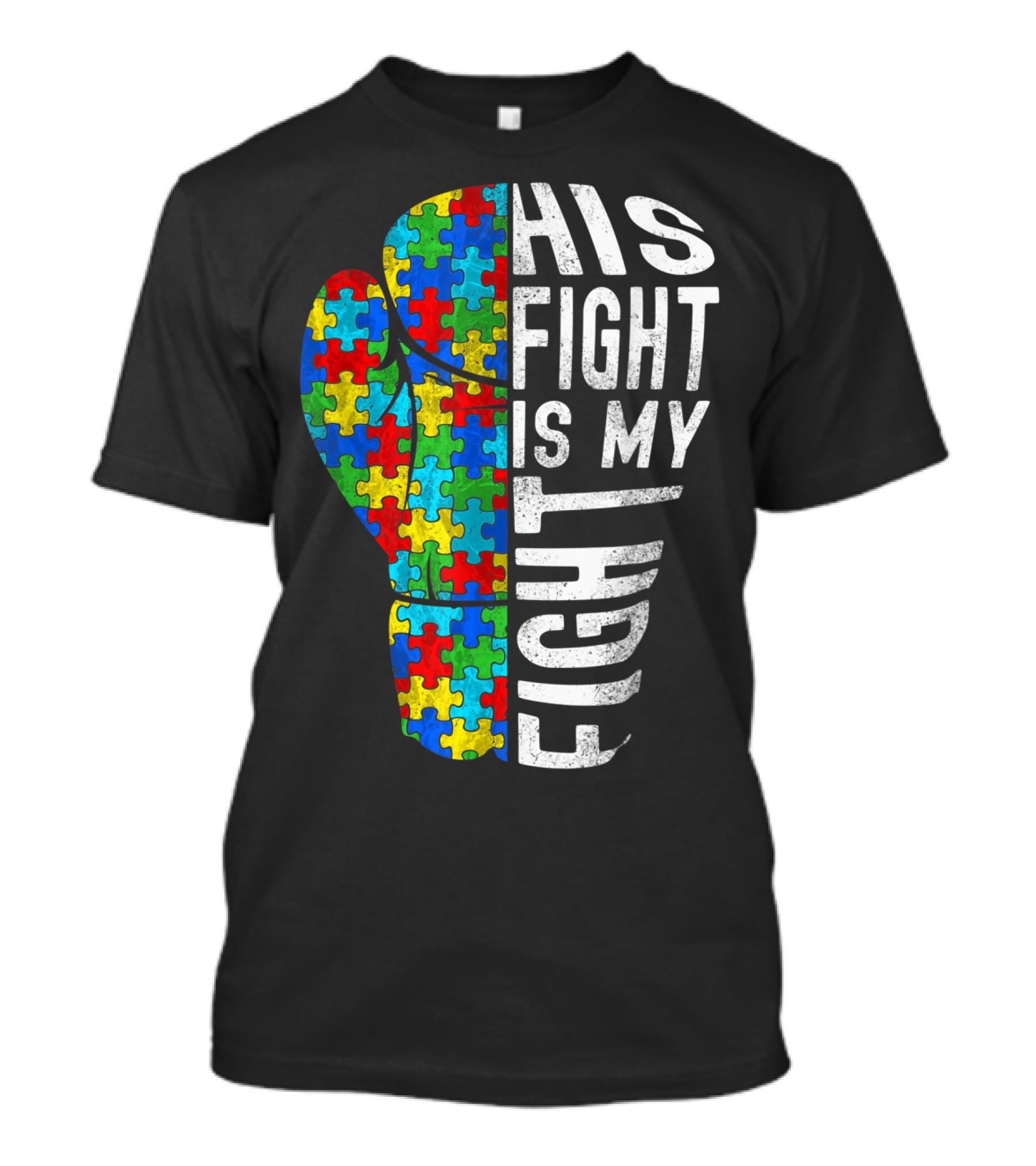 His Fight Is My Fight Autism Awareness Puzzle Boxing Glove T-Shirt