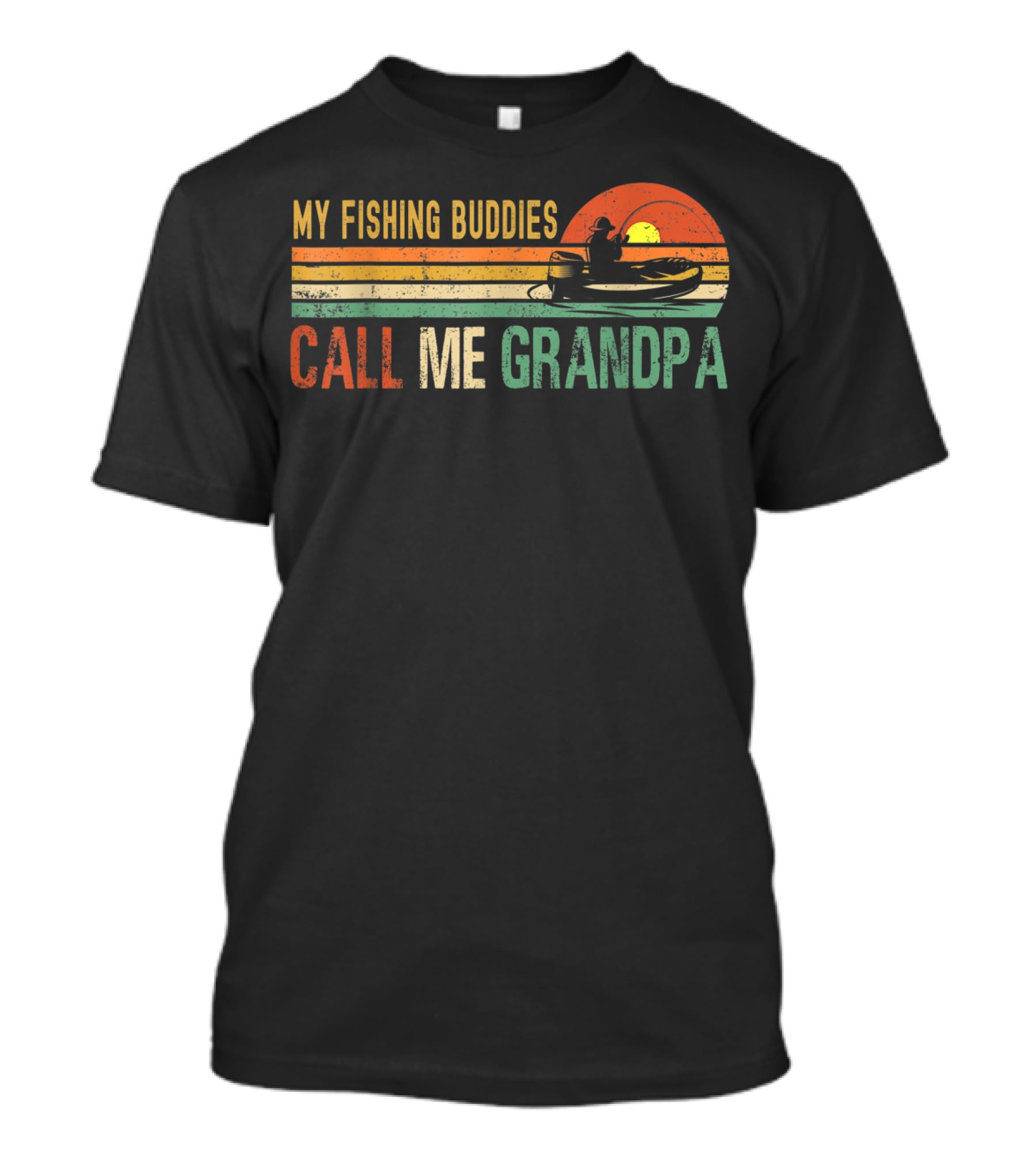 My Fishing Buddies Call Me Grandpa Vintage Sunset Boat Fishing T-Shirt