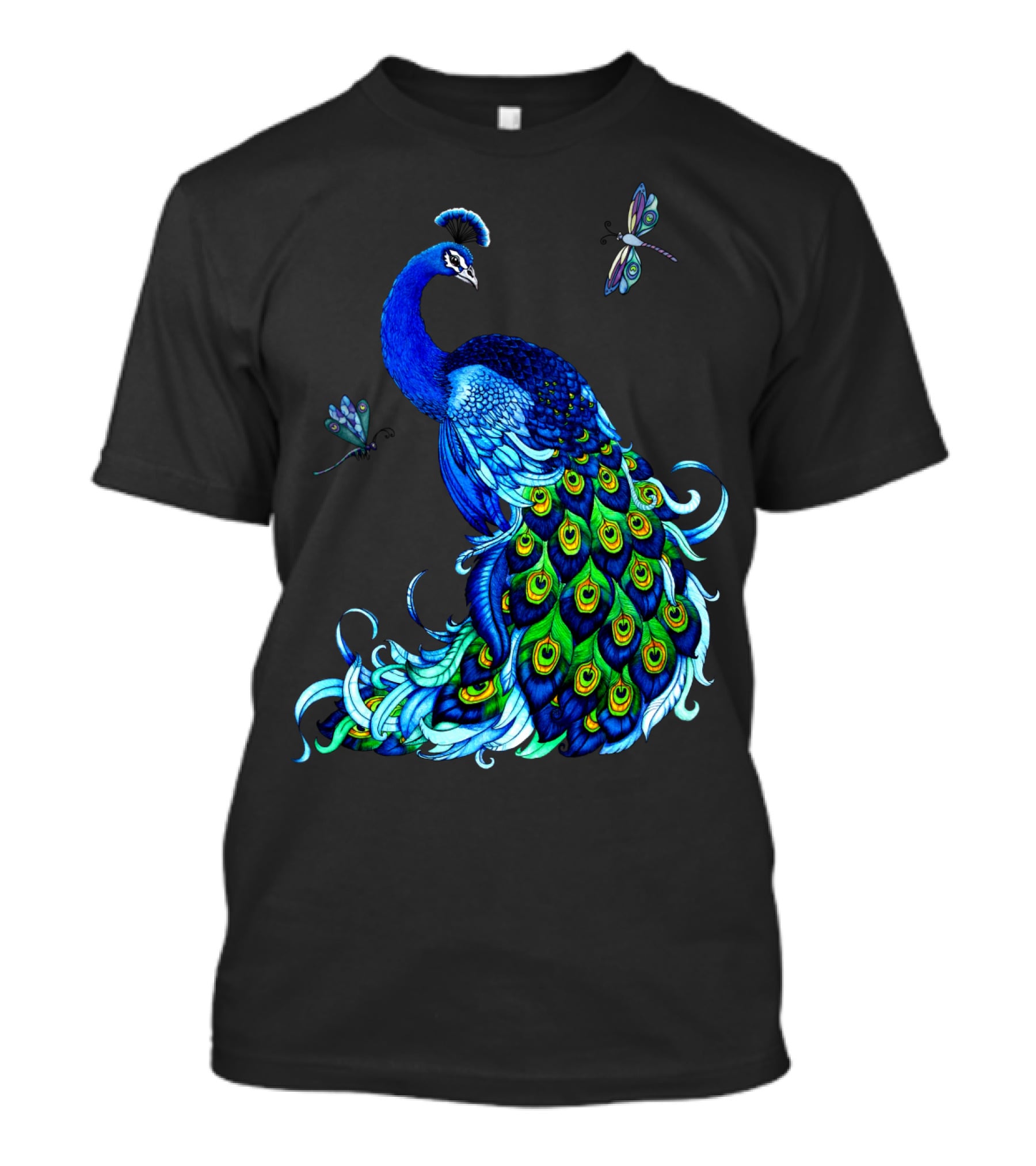 Peacock Elegance With Vibrant Dragonflies T-Shirt