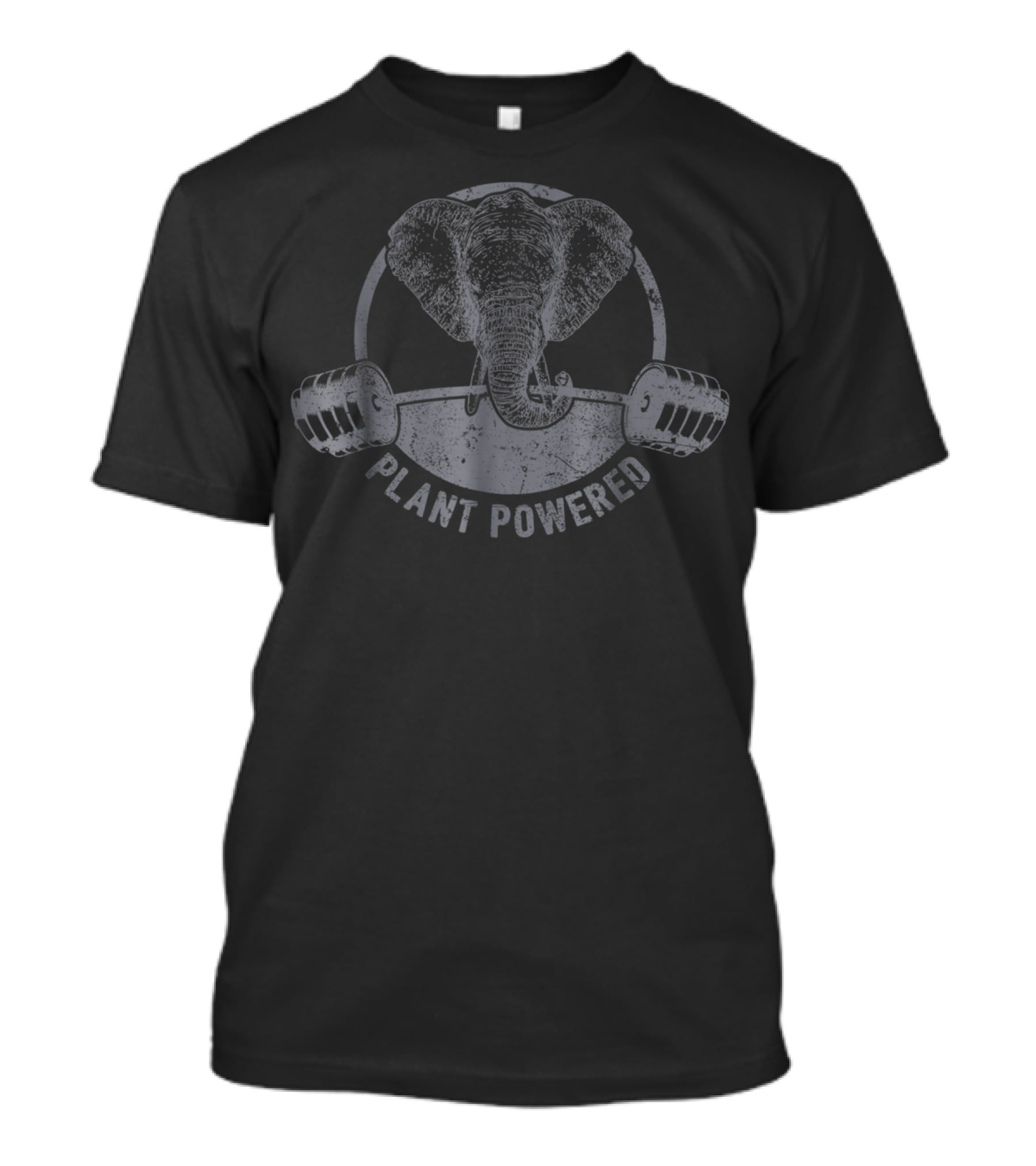 Plant Powered Elephant With Barbell Vegan Strength T-Shirt