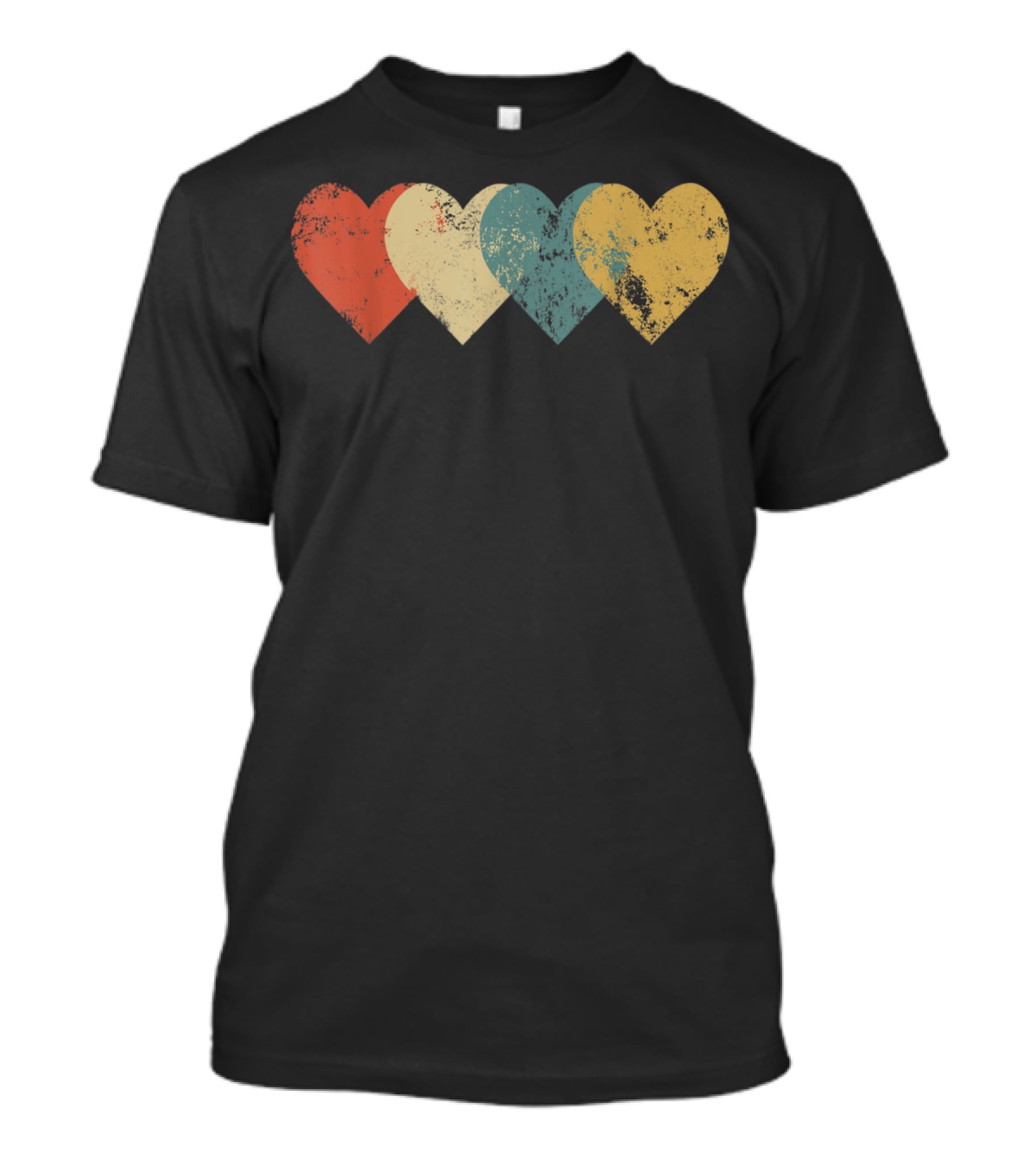 Vintage Hearts Cool Valentines Day Distressed Multicolor T-Shirt