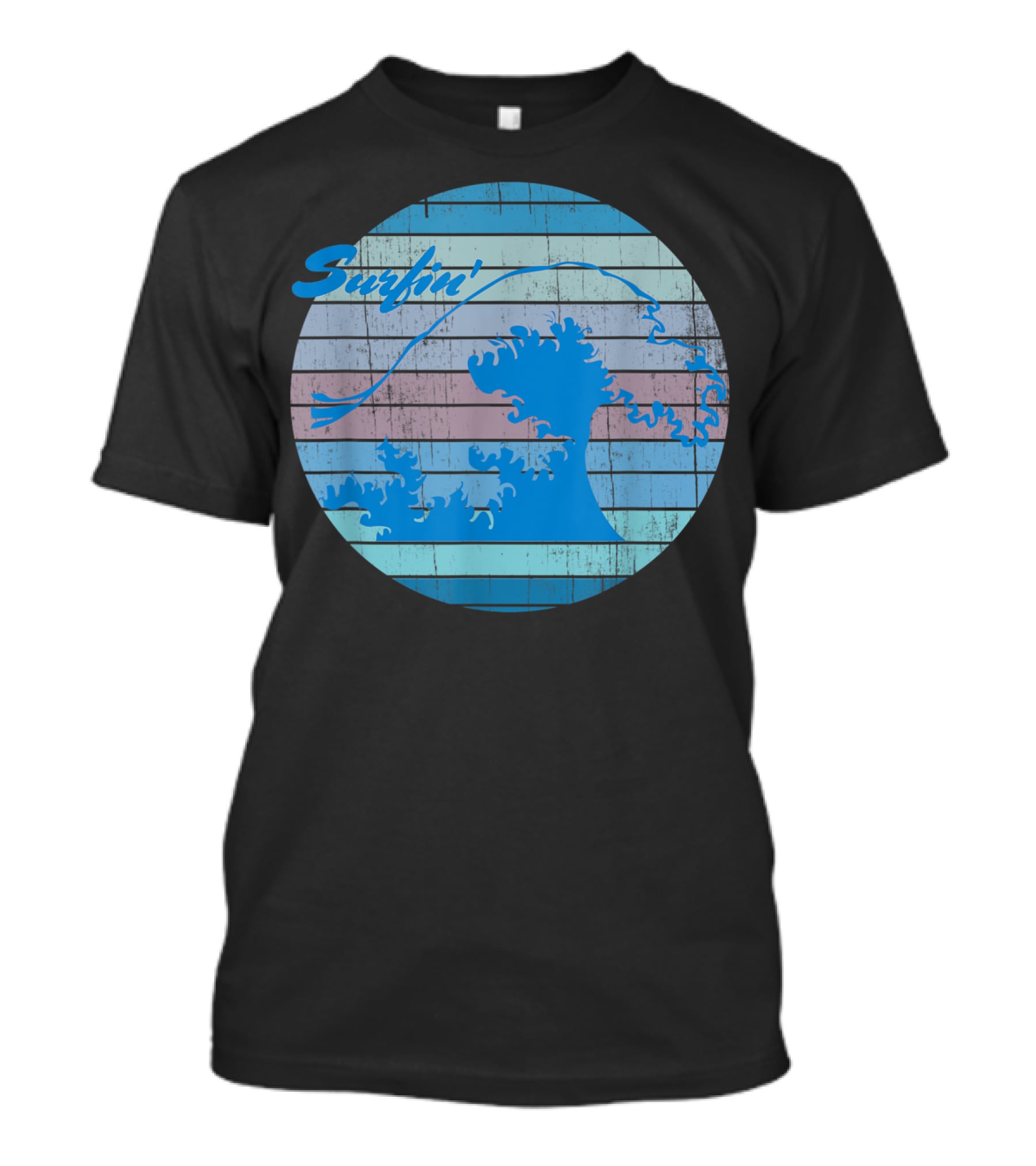 Surfin' Classic Surfing Waves Ocean Stripes T-Shirt
