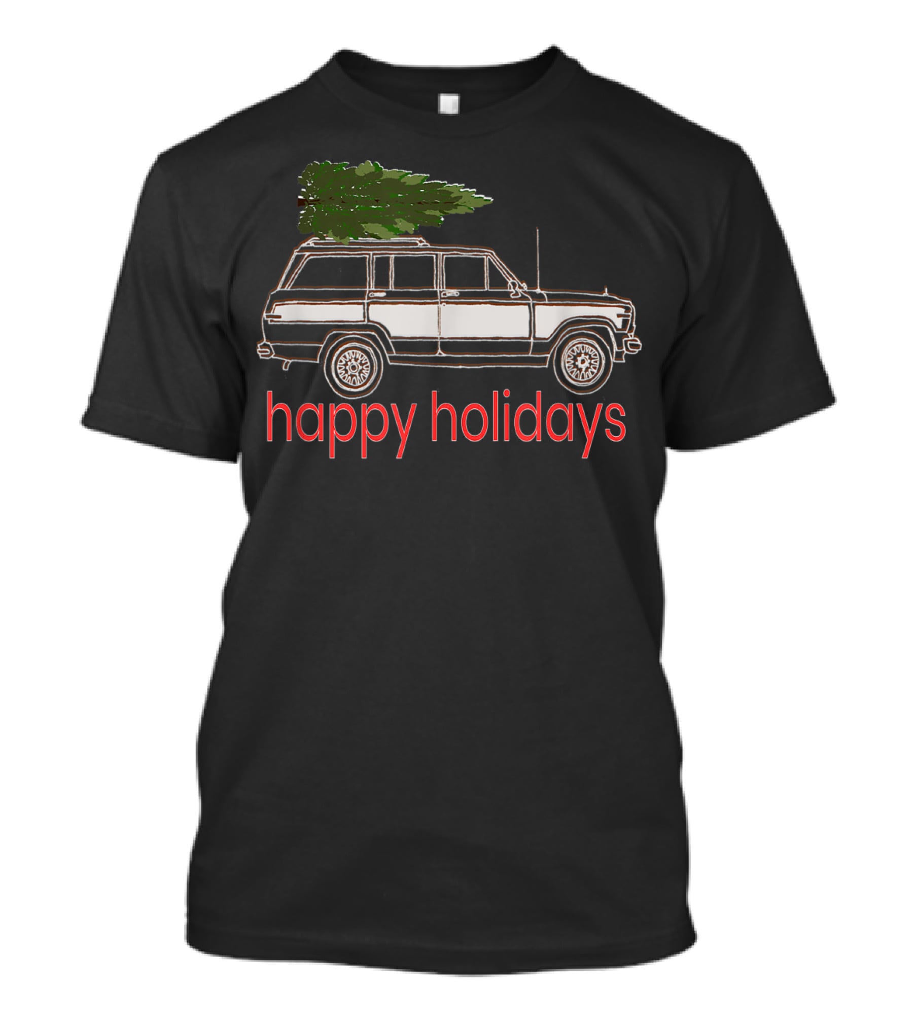 Happy Holidays Classic Woody SUV Christmas Tree T-Shirt