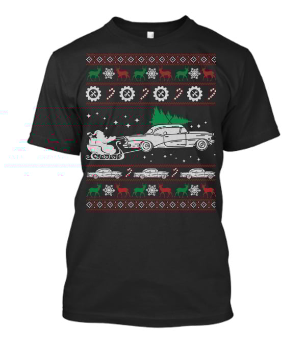 Santa Sleigh Racing Classic Car Holiday T-Shirt