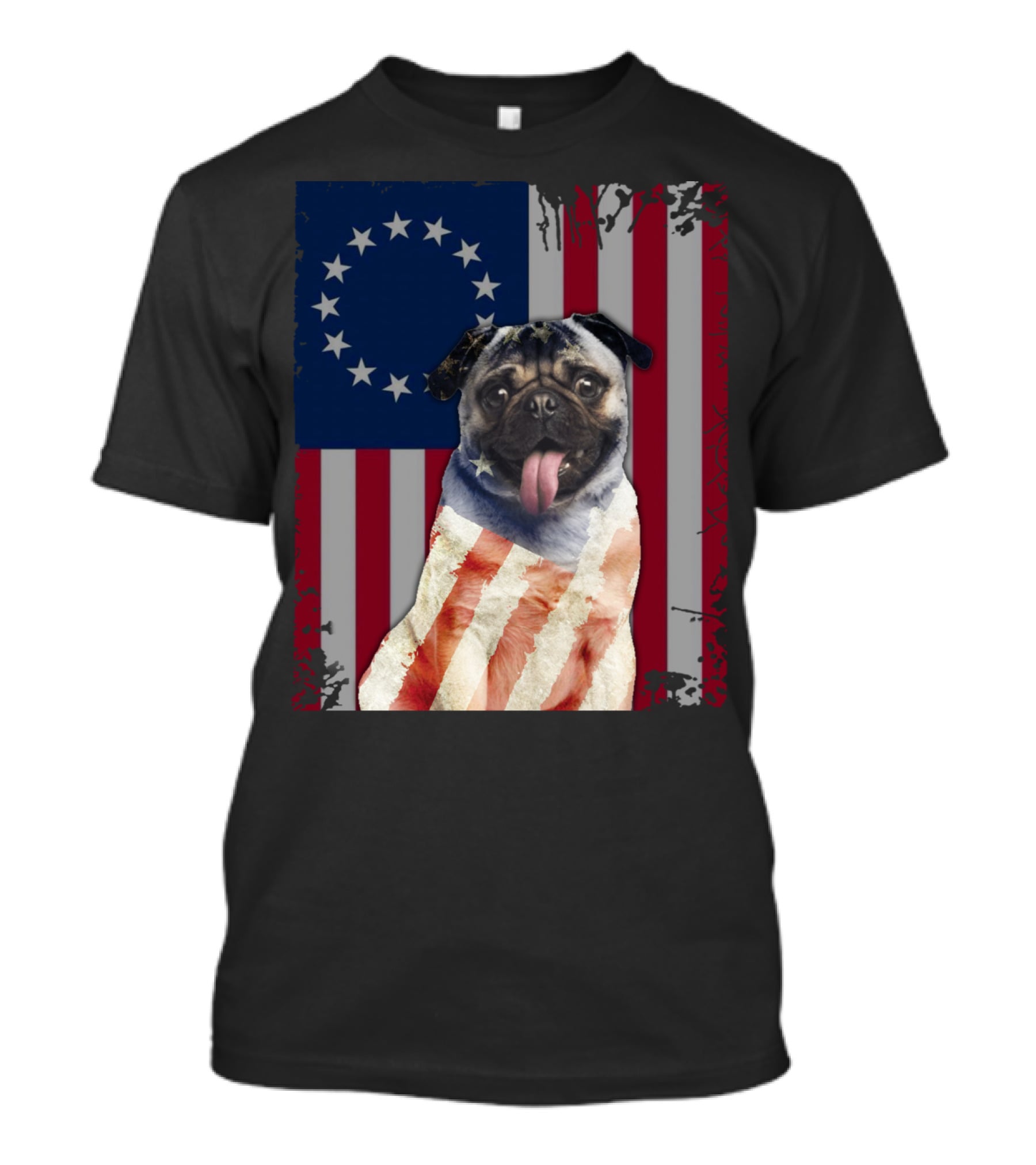 Pug Betsy Ross American Flag Costume Patriotic US Flag T-Shirt