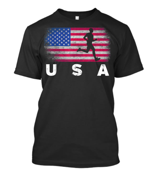 USA American Flag Track Field Running T-Shirt