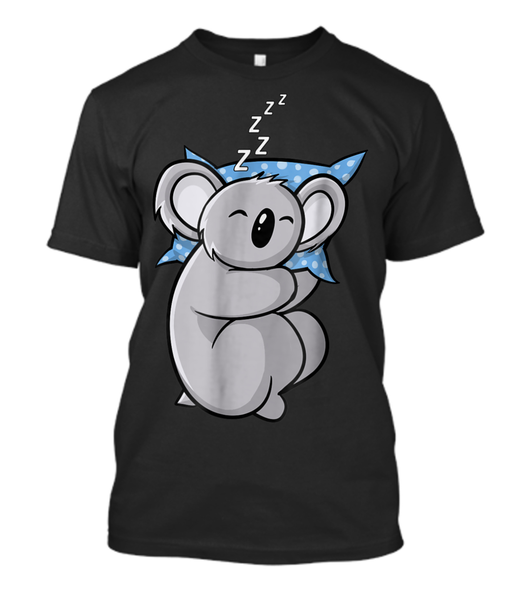Cute Koala Bear Lazy Sleeping Animal With Blue Polka Dot Pillow T-Shirt