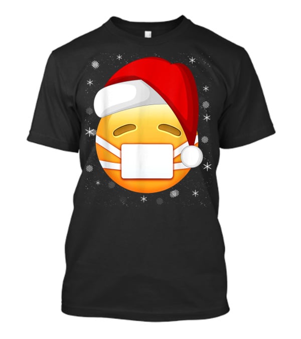 Funny Face With Medical Mask Emojis Santa Hat Snowflakes T-Shirt