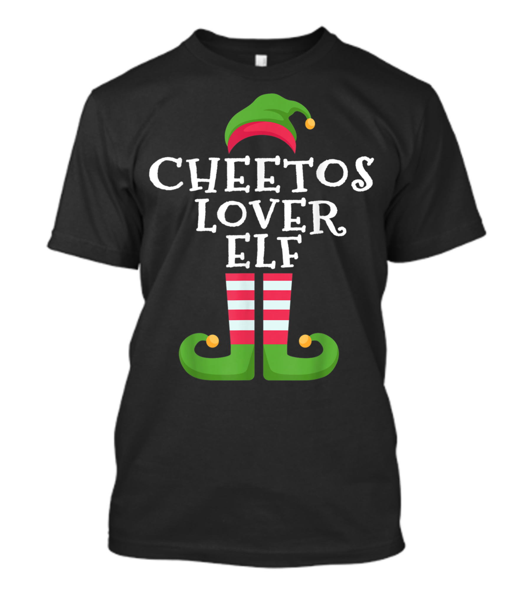 Funny Cheetos Lover Elf With Striped Elf Hat And Shoes T-Shirt