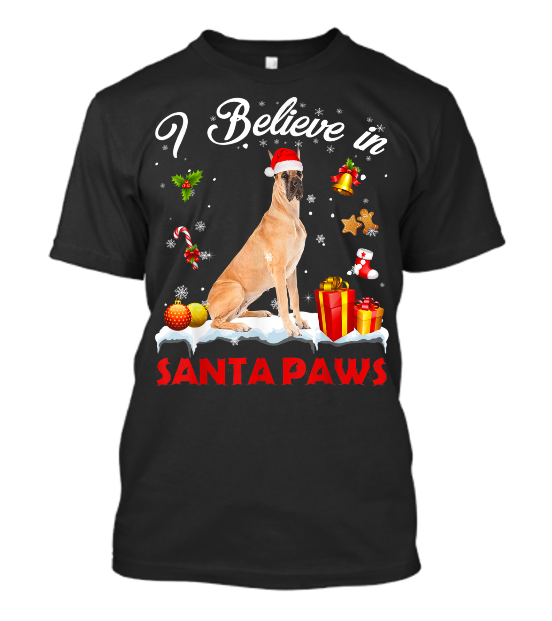 I Believe In Santa Paws Great Dane Christmas Decor T-Shirt