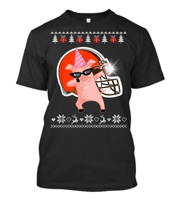 Merry Christmas Pig Dabbing Football Team Santa Hat Sunglasses Christmas Tree Reindeer Snowflakes T-Shirt