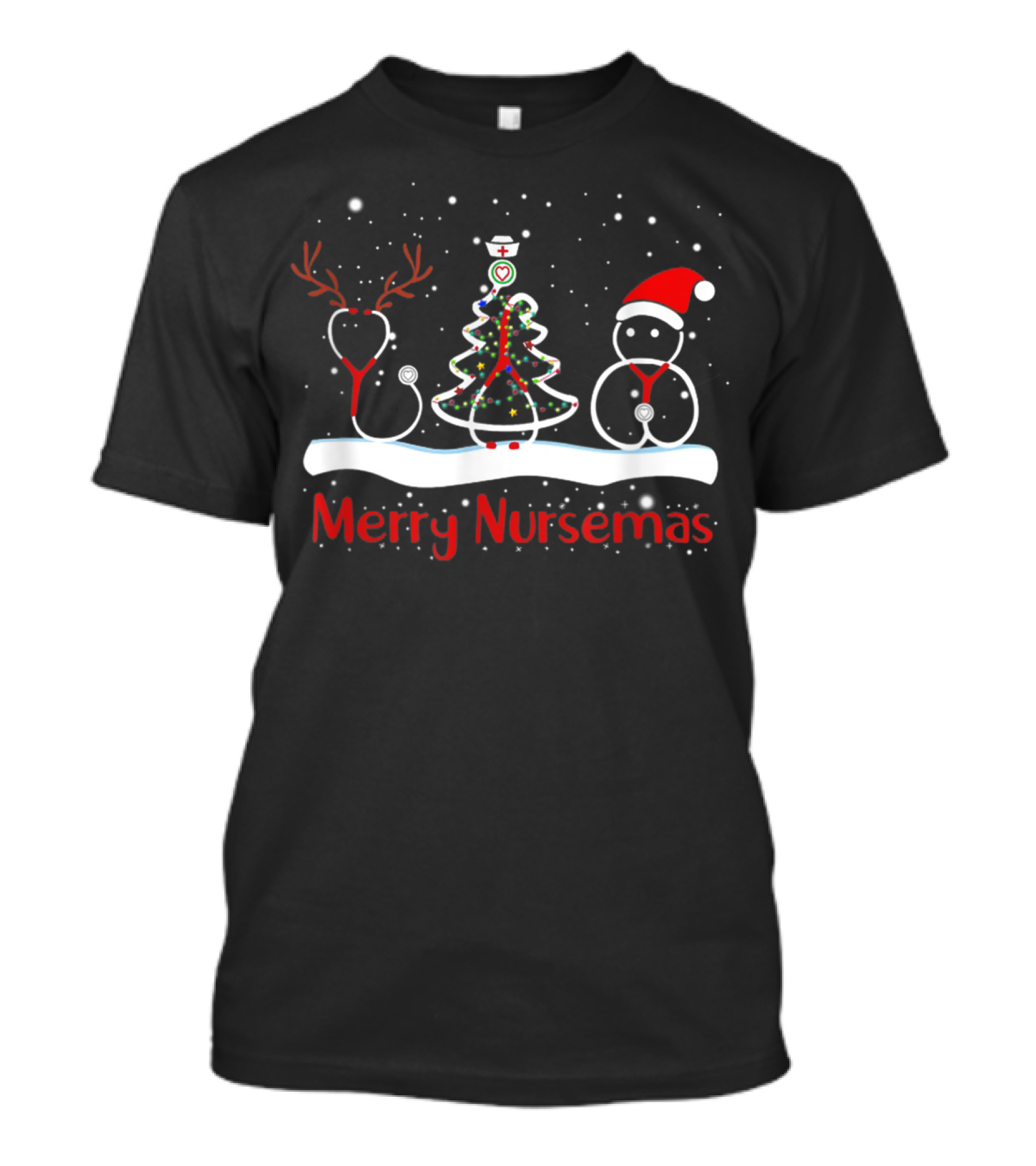 Merry Nursemas Christmas Santa Claus Nurse Tree Stethoscope Light T-Shirt