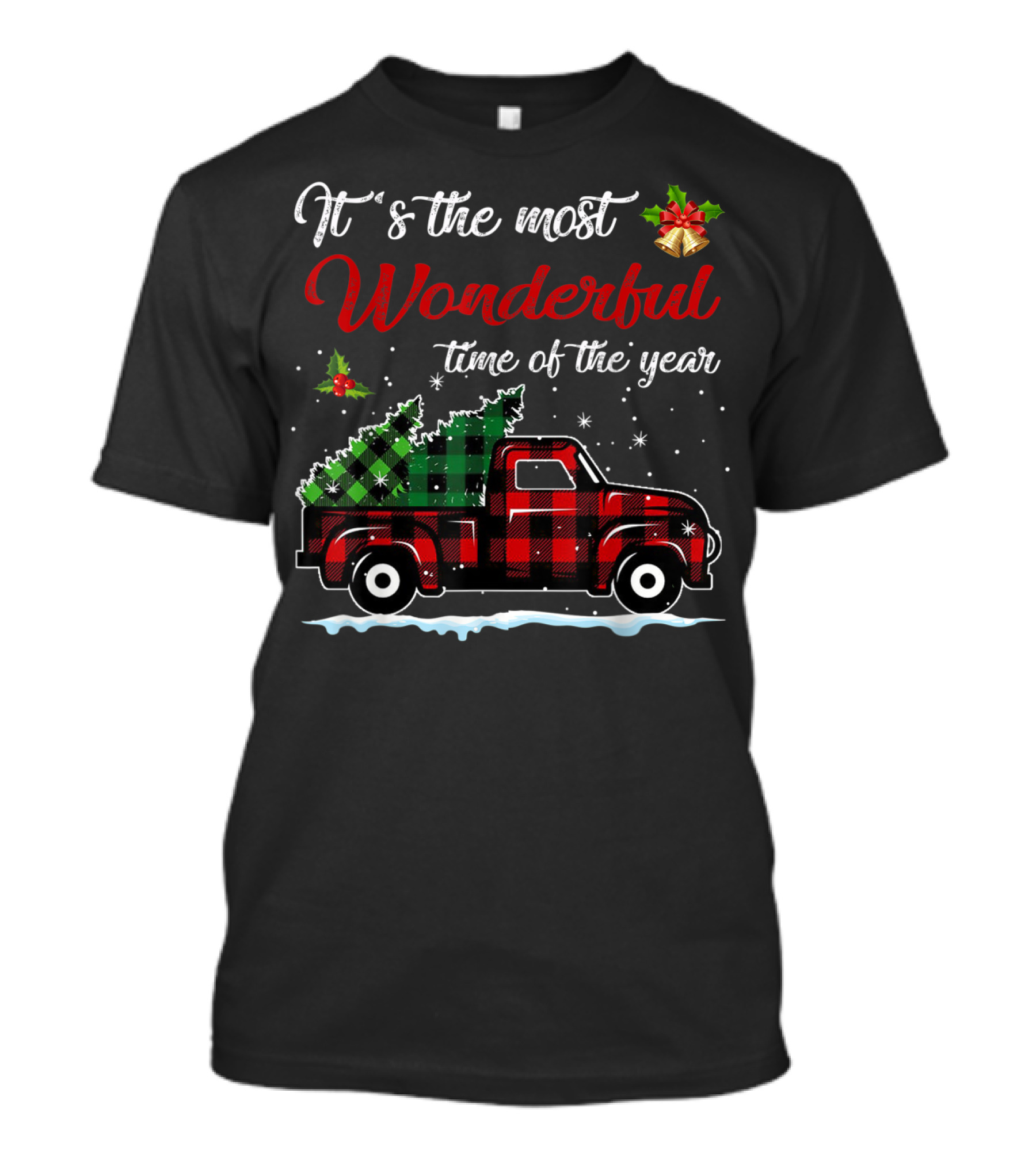 It's The Most Wonderful Time Of The Year Red Plaid Truck And Christmas Tree Decorations T-Shirt