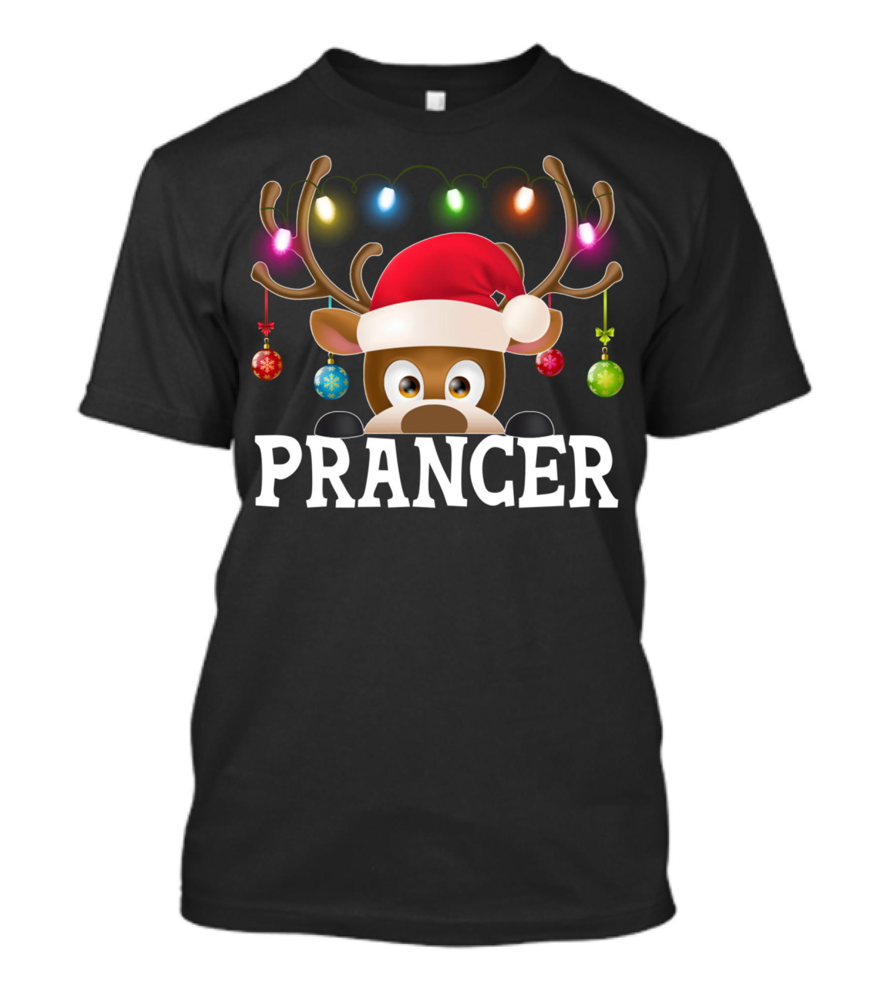 Prancer Santa Reindeer Xmas Lights Ornaments T-Shirt
