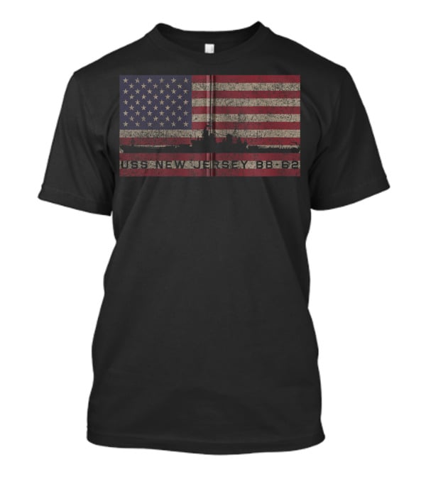 American Flag USS New Jersey BB 62 Battleship Silhouette USA T-Shirt