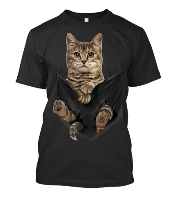 Brown Cat Sits In Pocket Cats T-Shirt