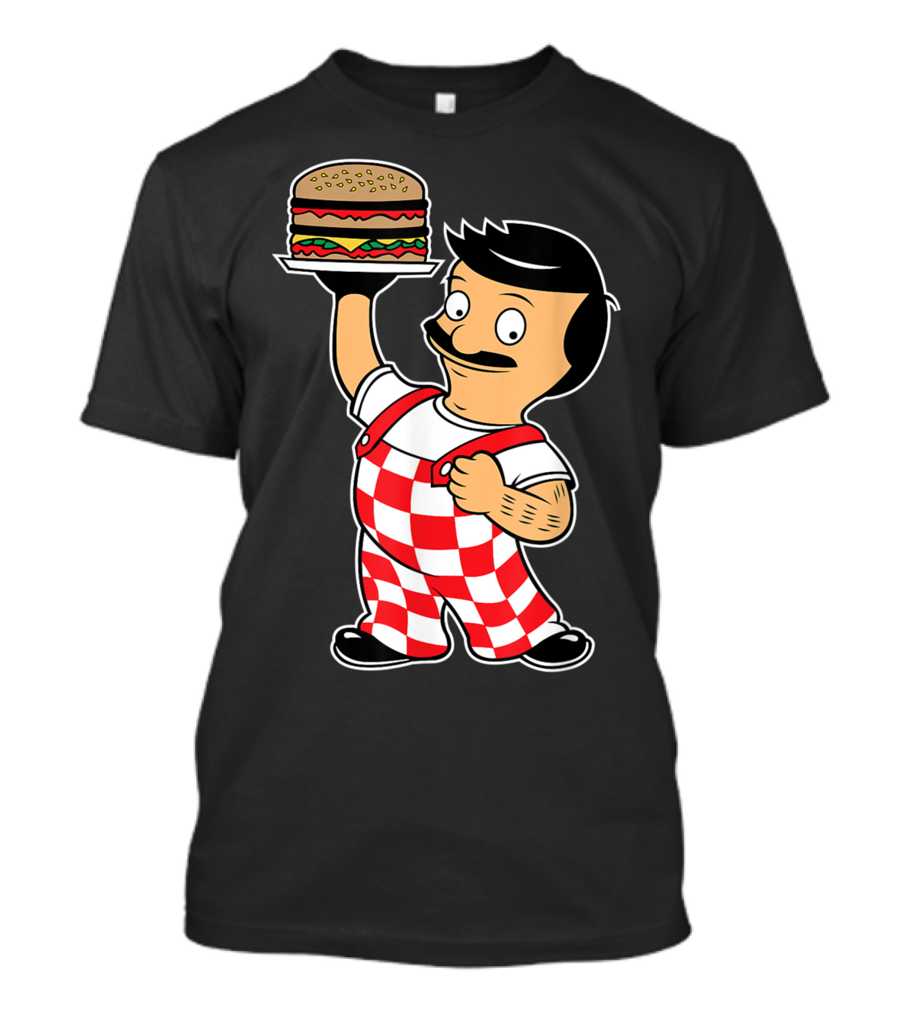Big Bob Checkered Overalls Burger Mascot T-Shirt