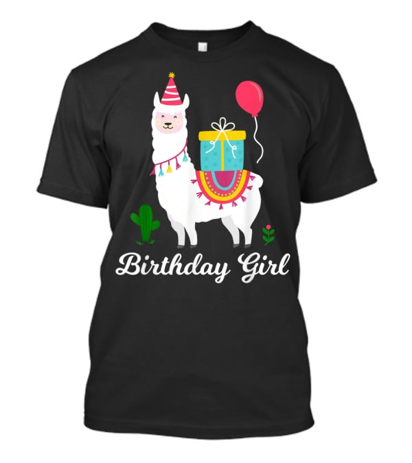 Birthday Girl Cute Alpaca Llama Cactus Balloon Party T-Shirt