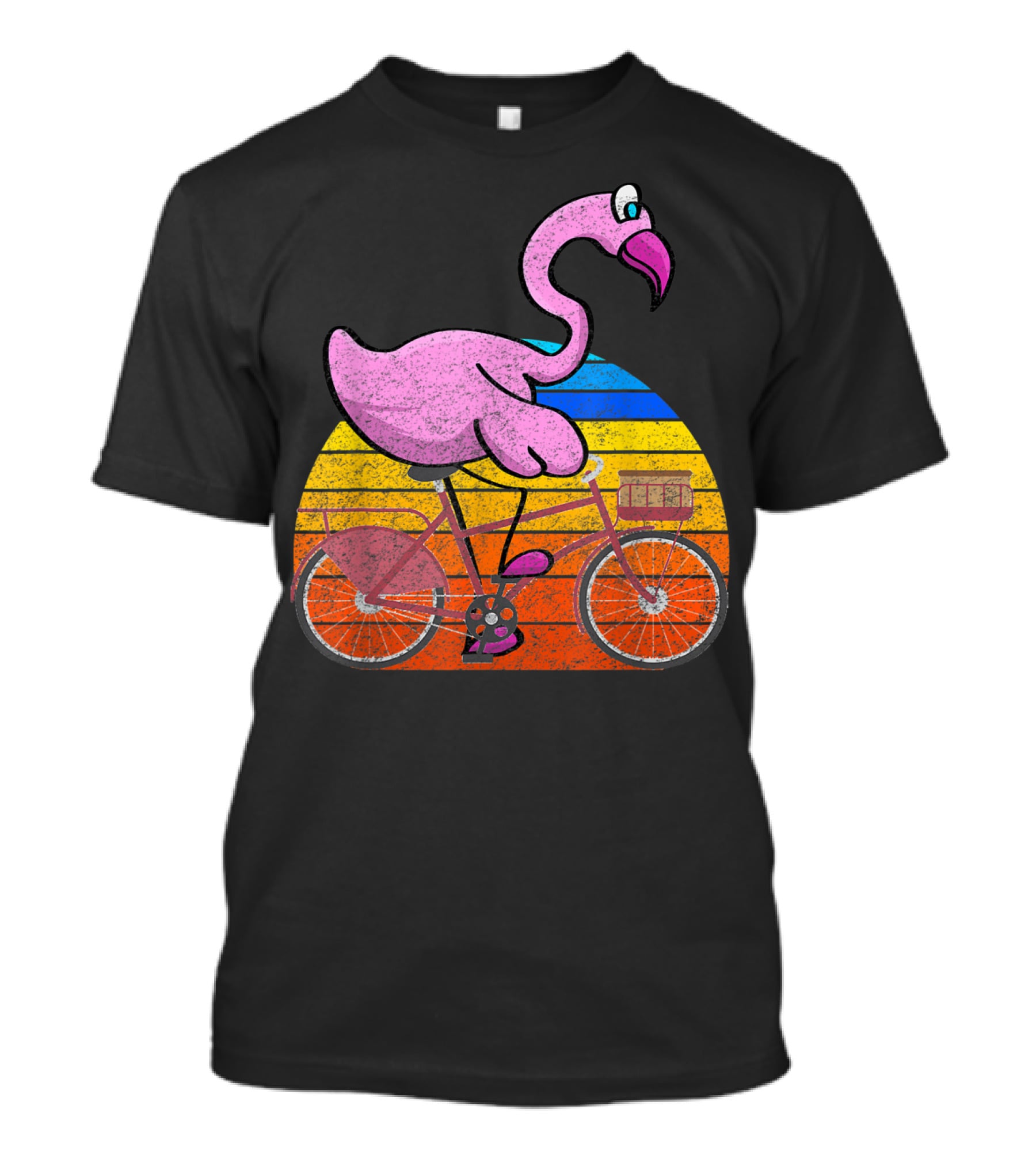 Flamingo Riding Bicycle Funny Retro Sunset T-Shirt