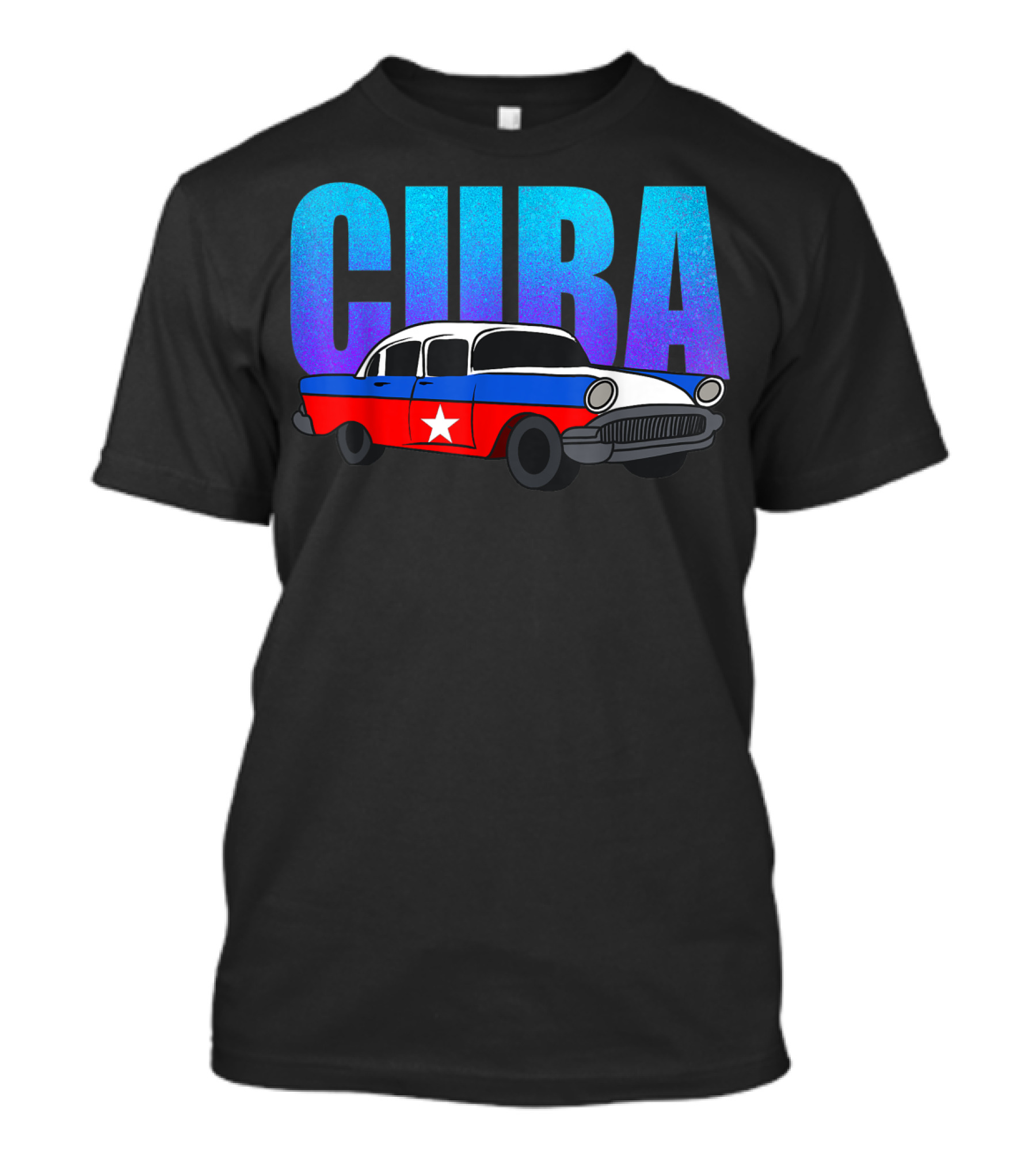 Cuba Cuban Flag Classic American Antique Car T-Shirt