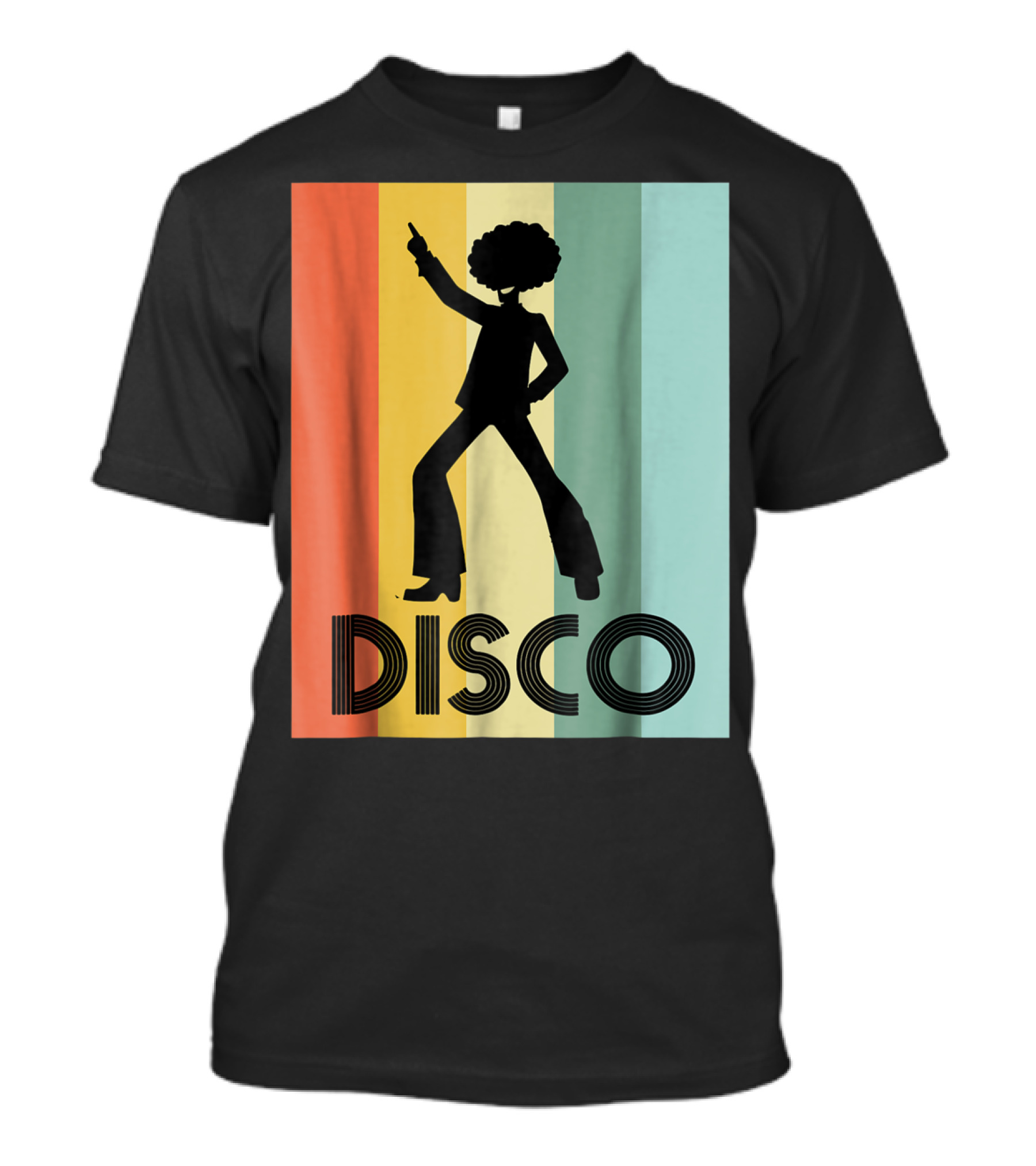 70s Disco Dancing Silhouette Retro Stripes T-Shirt
