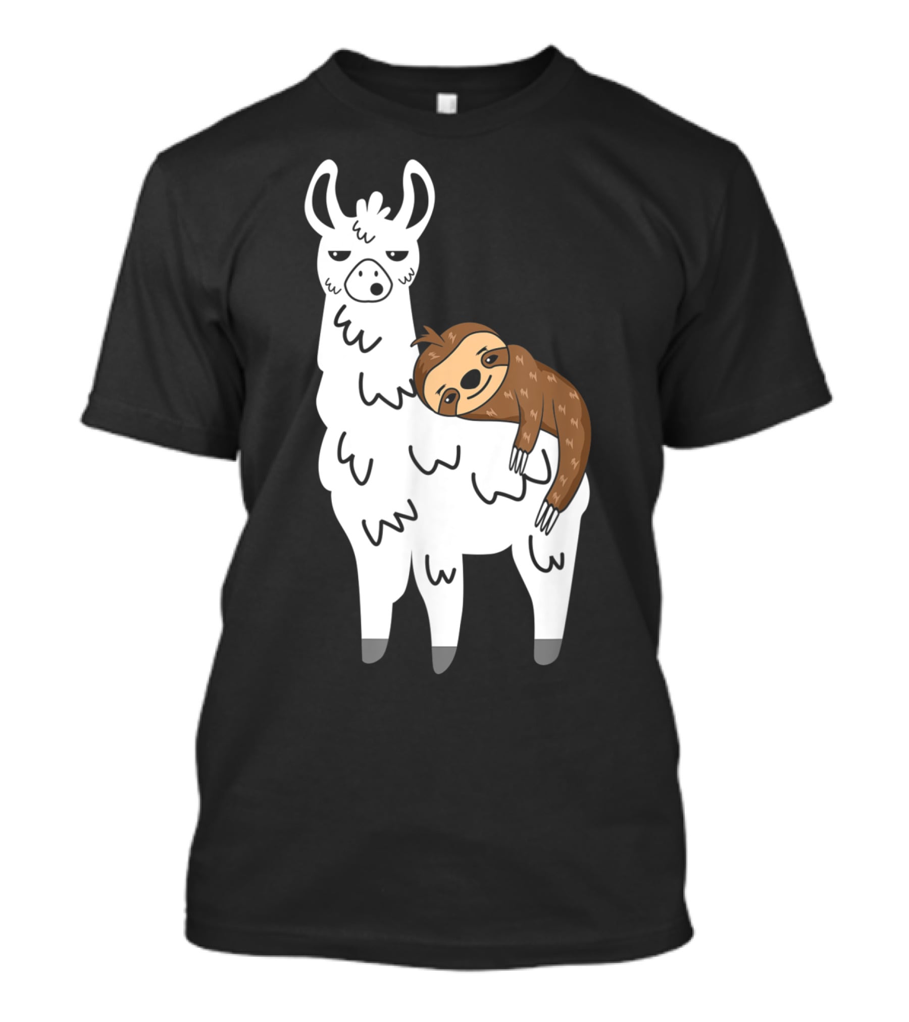 Funny Fluffy Sloth Hugging A Llama T-Shirt