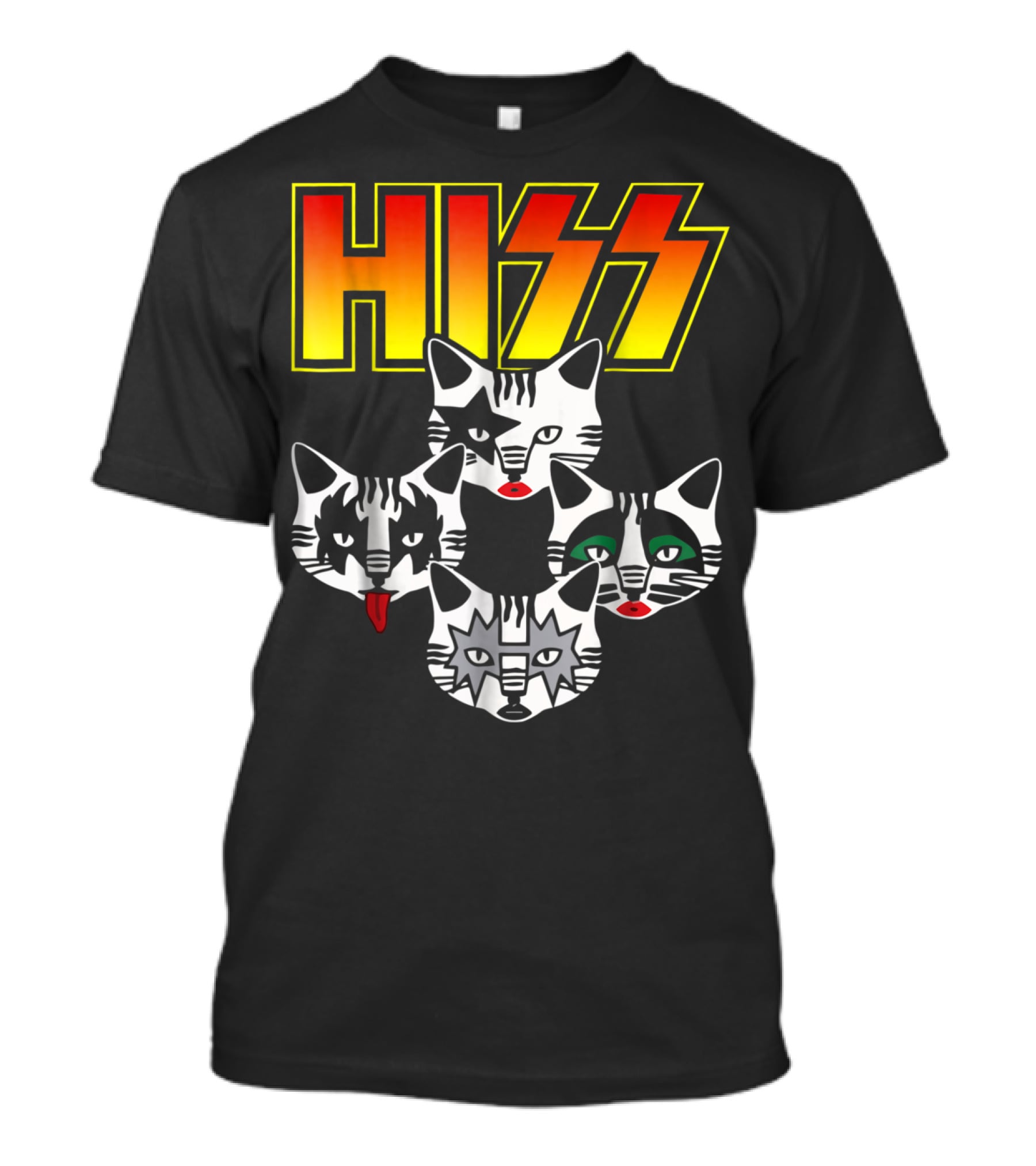 Hiss Cats Kittens Rock Band Parody Faces T-Shirt