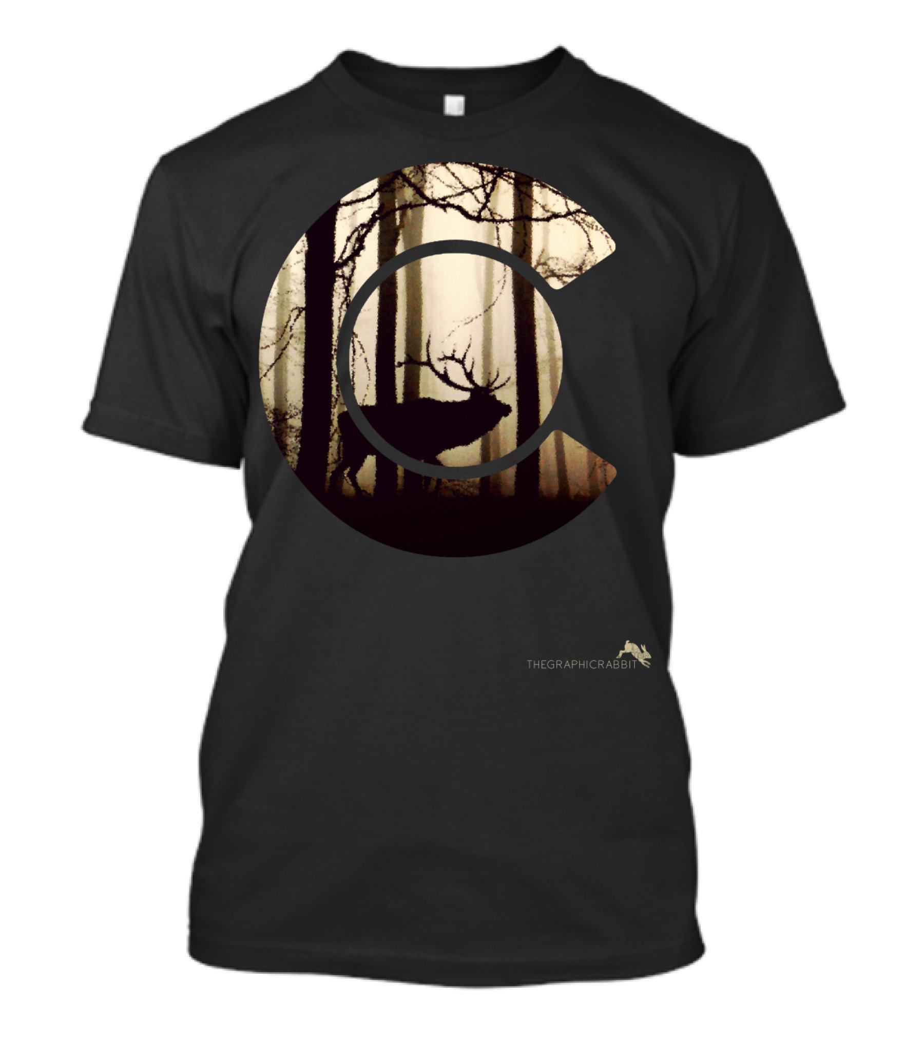 Colorado Elk Silhouette In Forest Scene T-Shirt