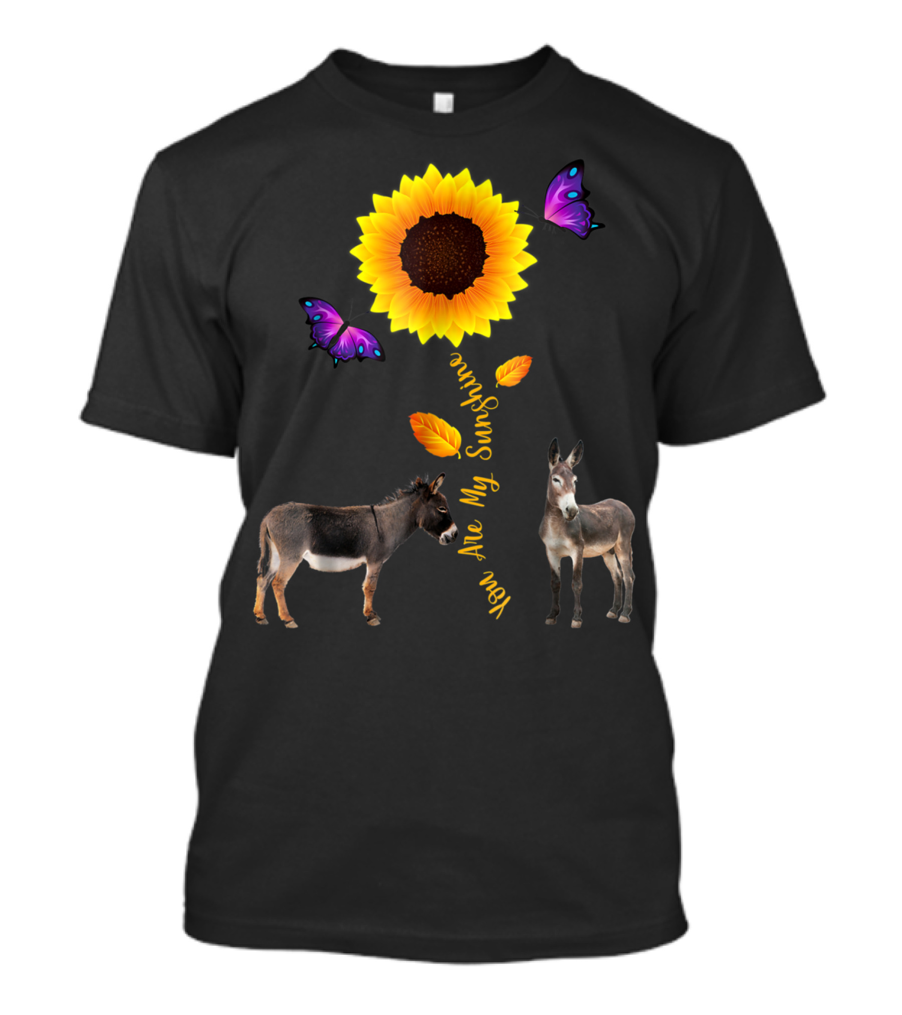 Donkey You Are My Sunshine Sunflower With Butterflies And Leaves T-Shirt
